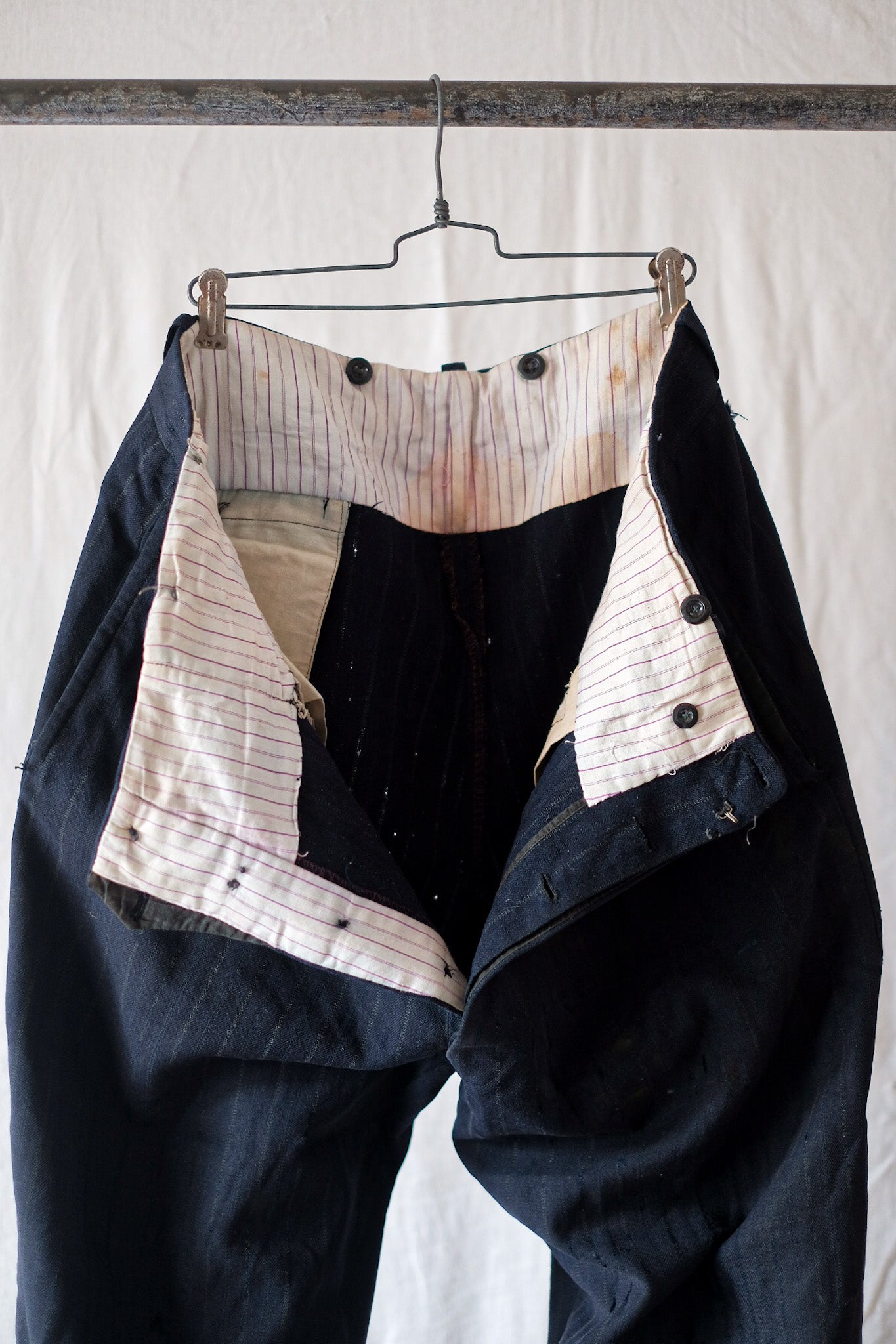 【~40's】French Vintage Navy Wool Striped Work Pant