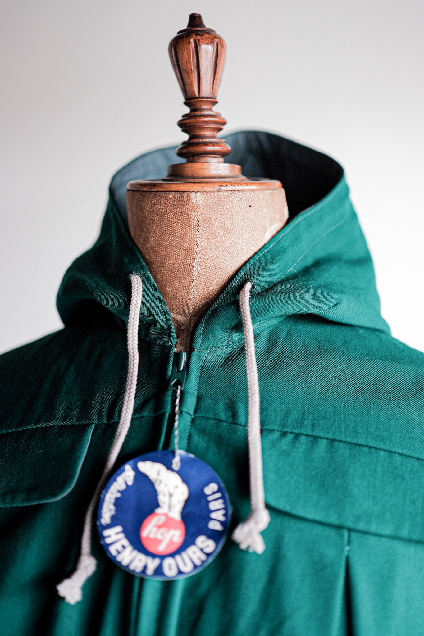 【~50's】French Vintage Green Wool Rayon Hooded Jacket "Dead Stock"