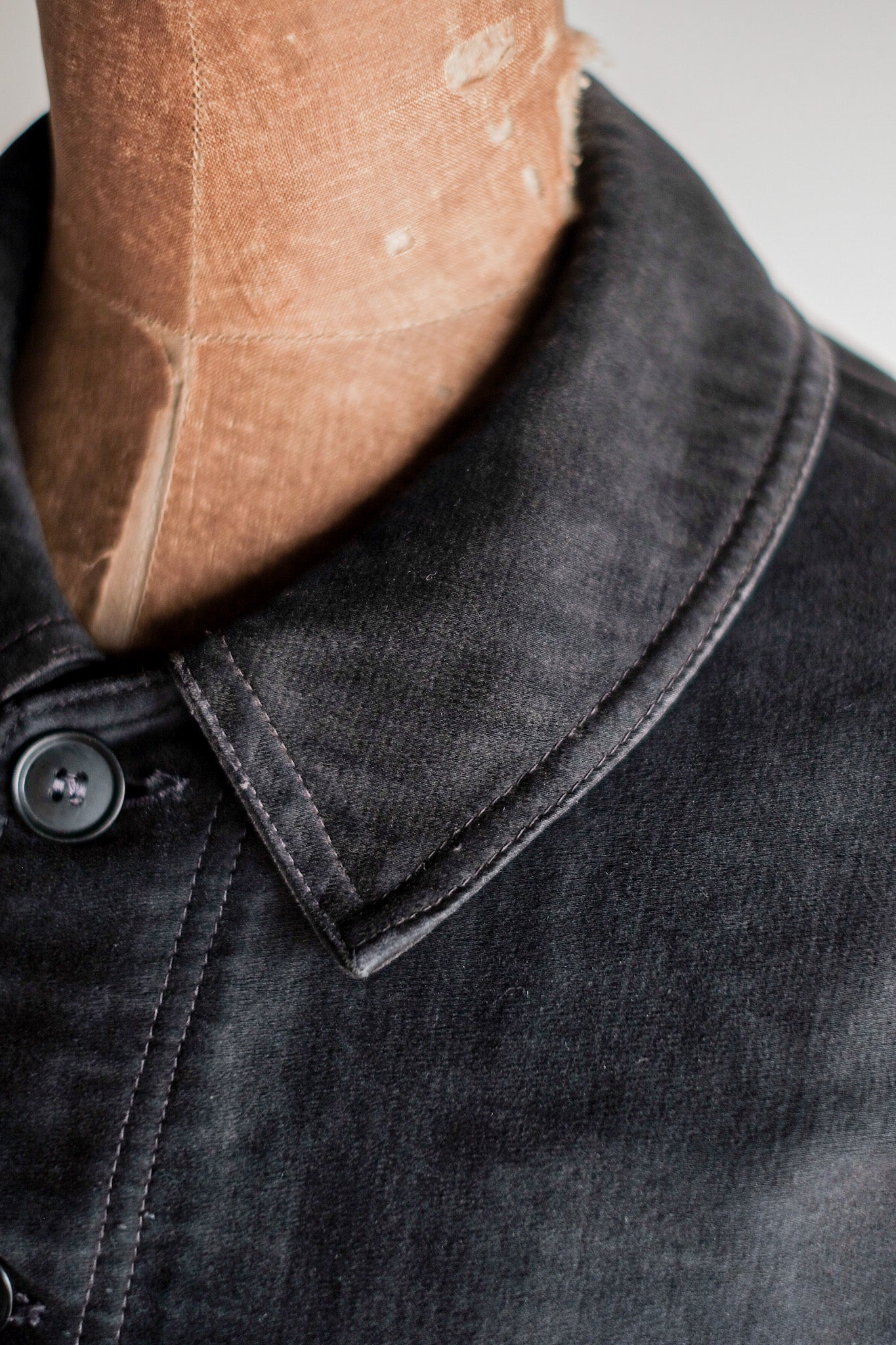 【~40's】French Vintage Black Moleskin Work Jacket "Le Mont St. Michel"