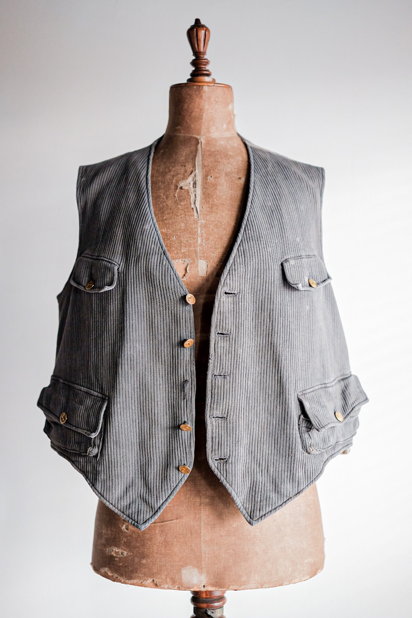 【~30's】French Vintage Gray Cotton Pique Hunting Gilet
