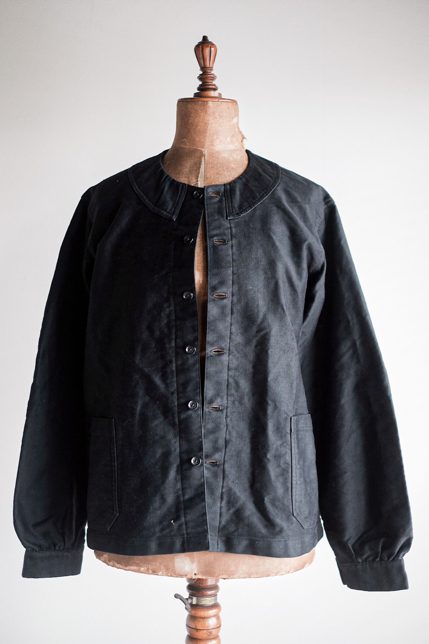 【~20's】French Vintage Black Moleskin Work Jacket "6 Buttons" "Dead Stock"