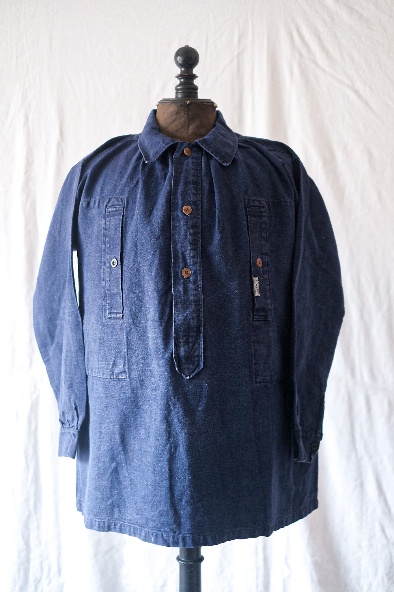 【~40's】French Vintage Indigo Cotton Smock Biaude