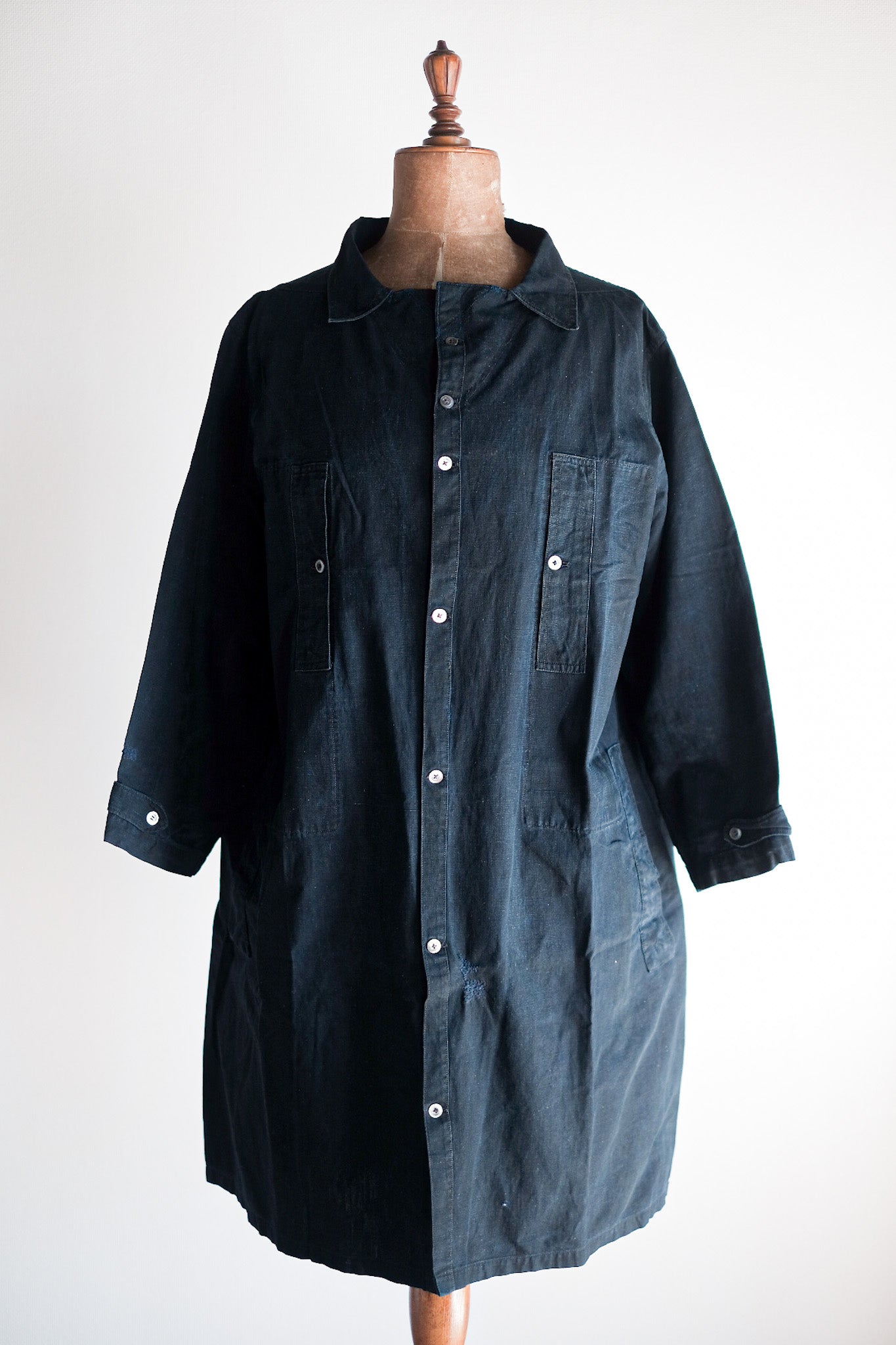 【Early 20th C】French Antique Indigo Metis Smock Open Type "Biaude"