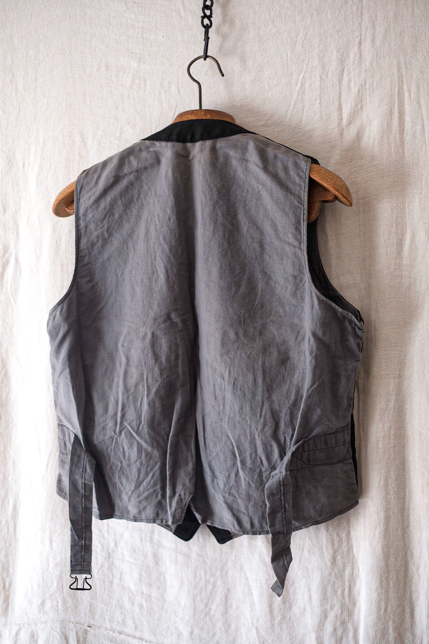 【~40's】French Vintage Black Cotton Pique Gilet "Dead Stock"