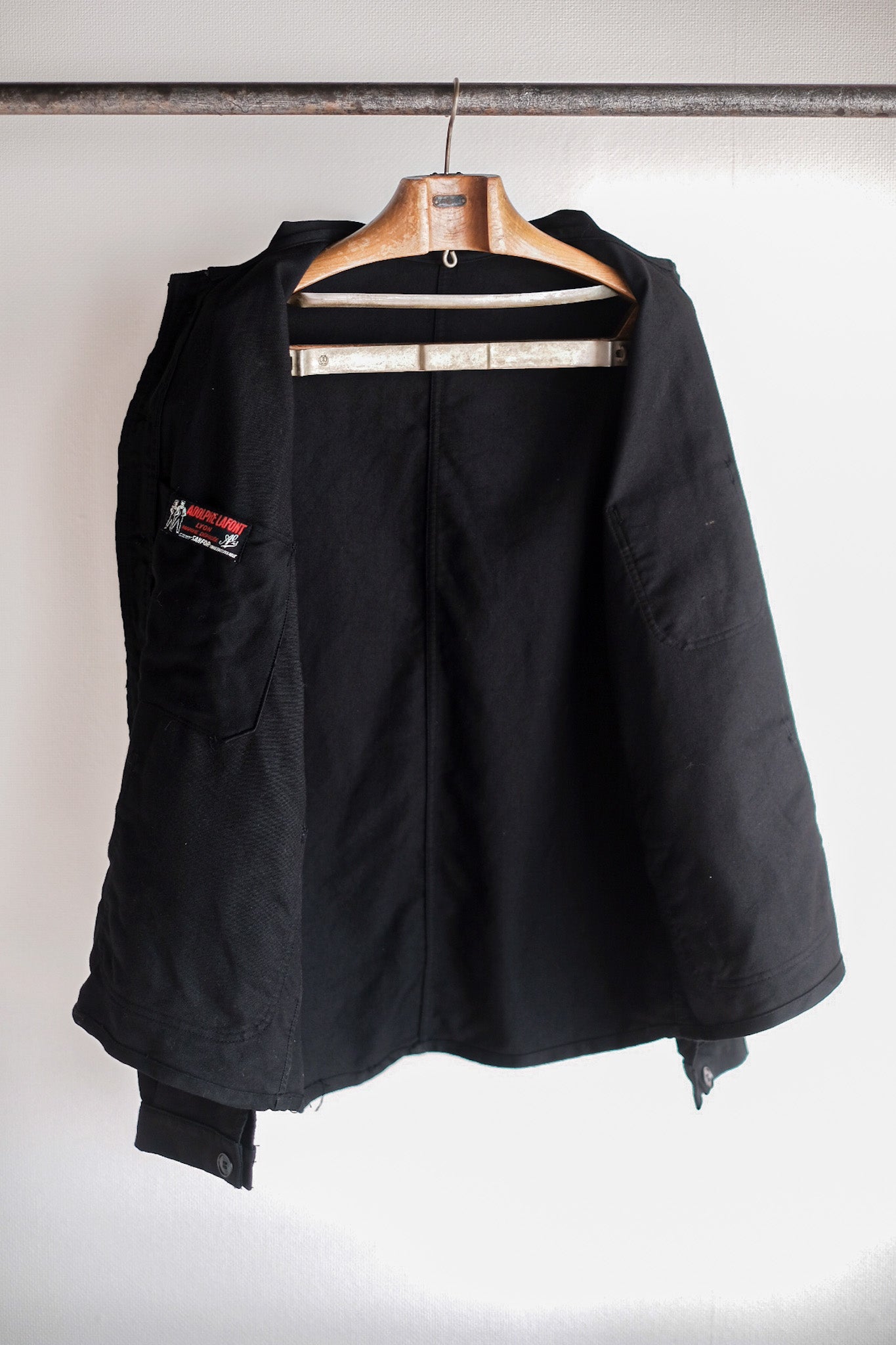 【~50's】French Vintage Black Moleskin Work Jacket "Adolphe Lafont" "Dead Stock"