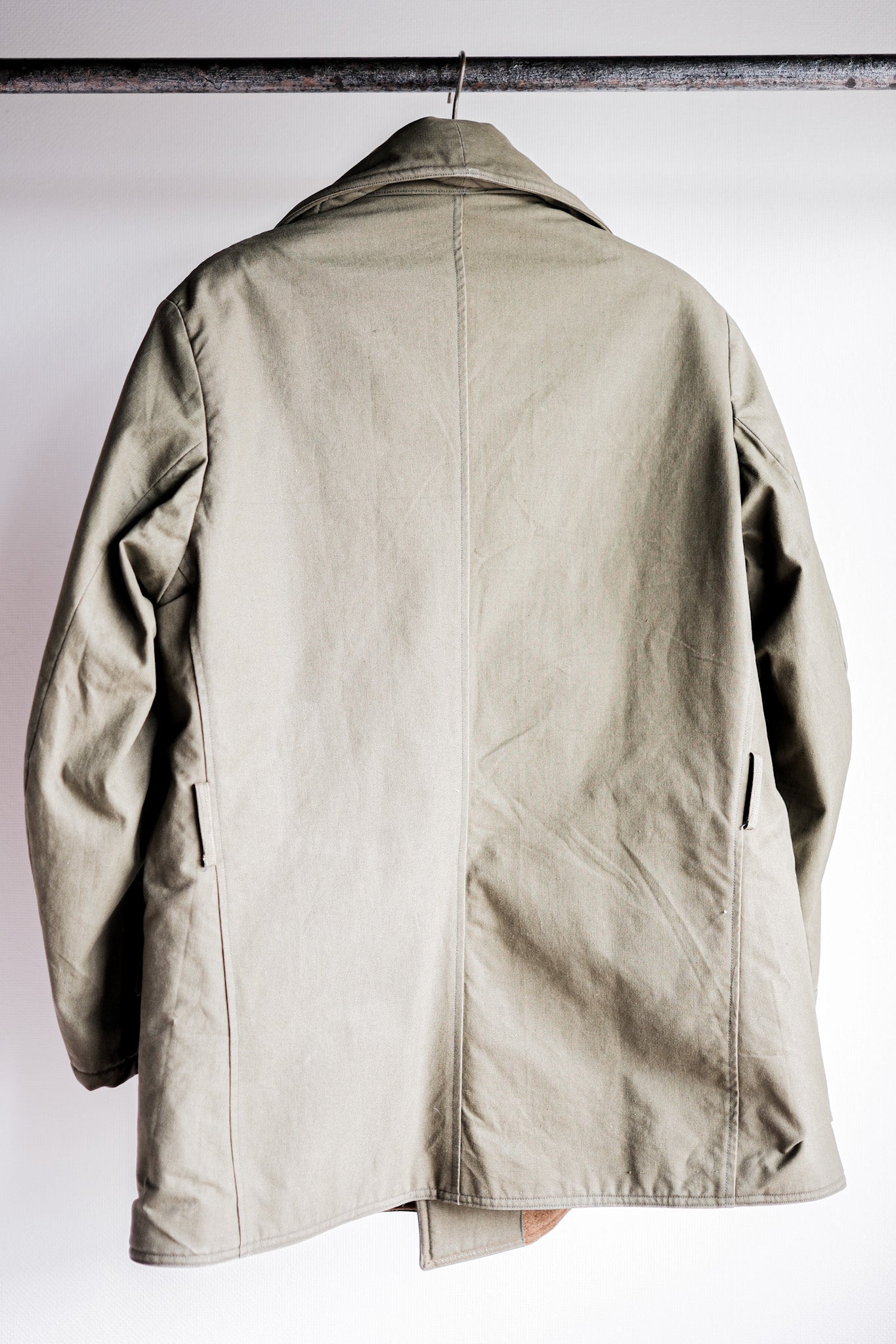 【~40's】French Vintage Shawl Collar Green Cotton Canvas Mackinaw Coat