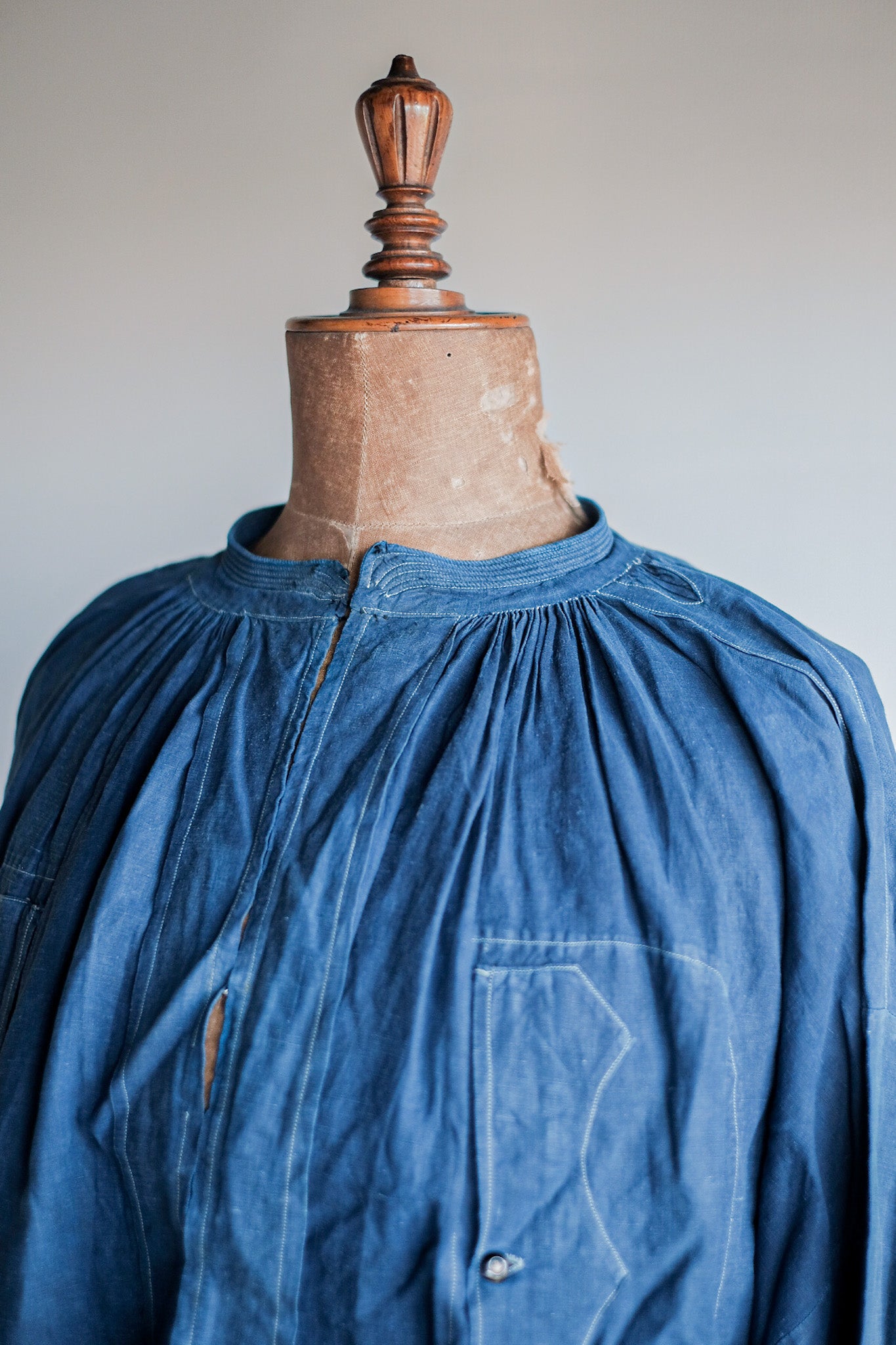 【Early 20th C】French Antique Indigo Linen Smock "Biaude"