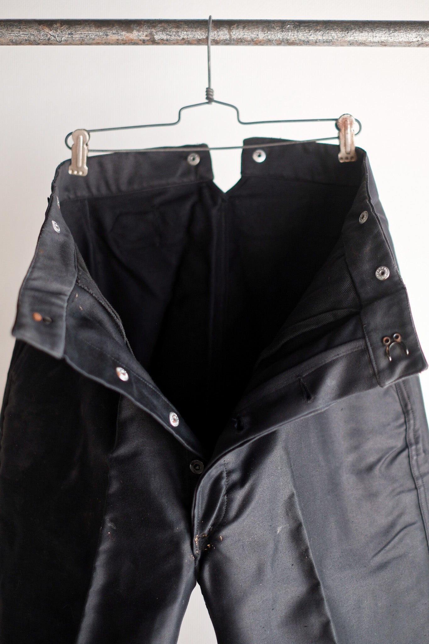 【~40's】French Vintage Black Moleskin Work Pants "Adolphe Lafont" "Dead Stock"