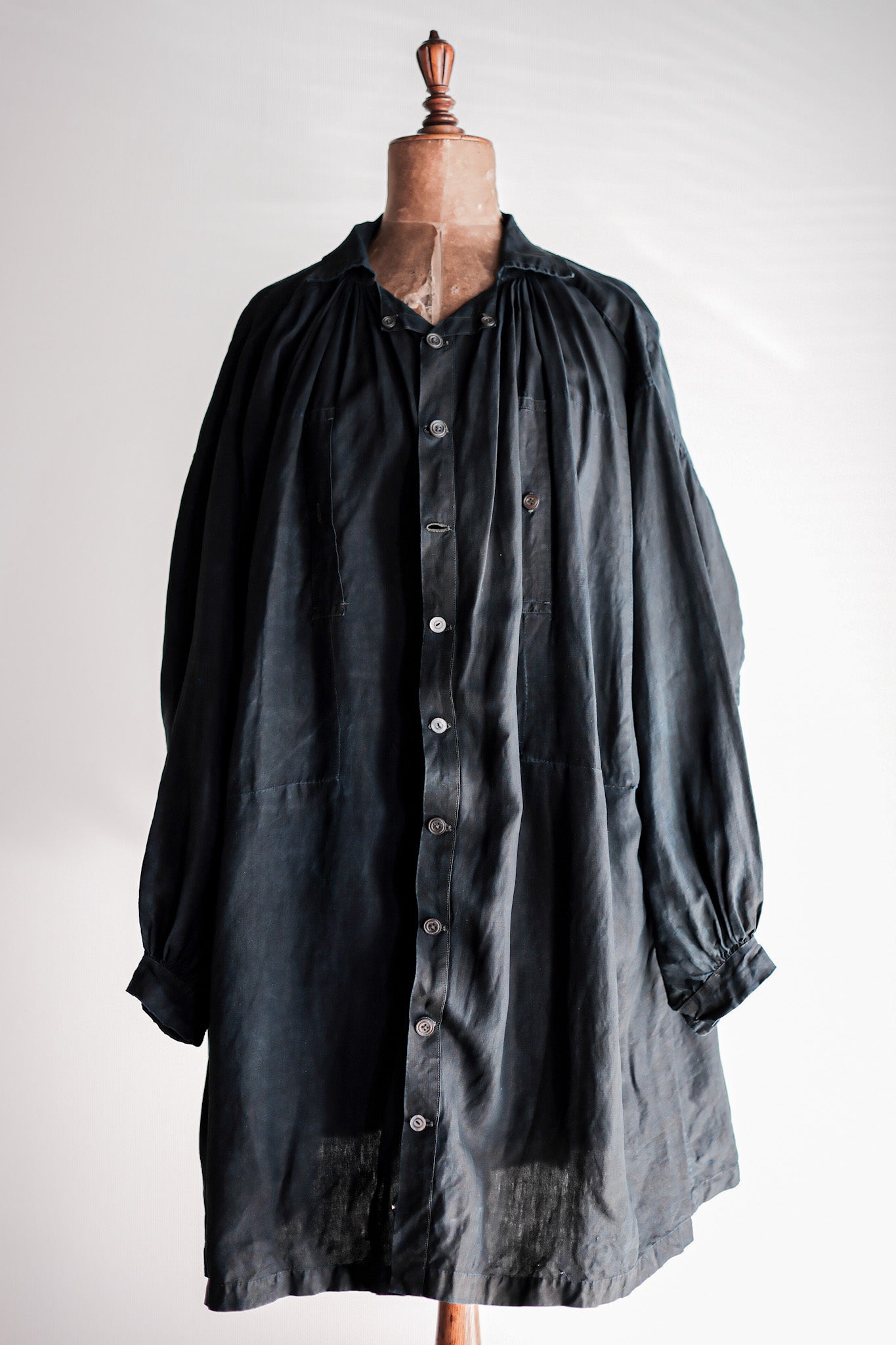 【Early 20th C】French Antique Indigo Linen Smock Open Type "Biaude"