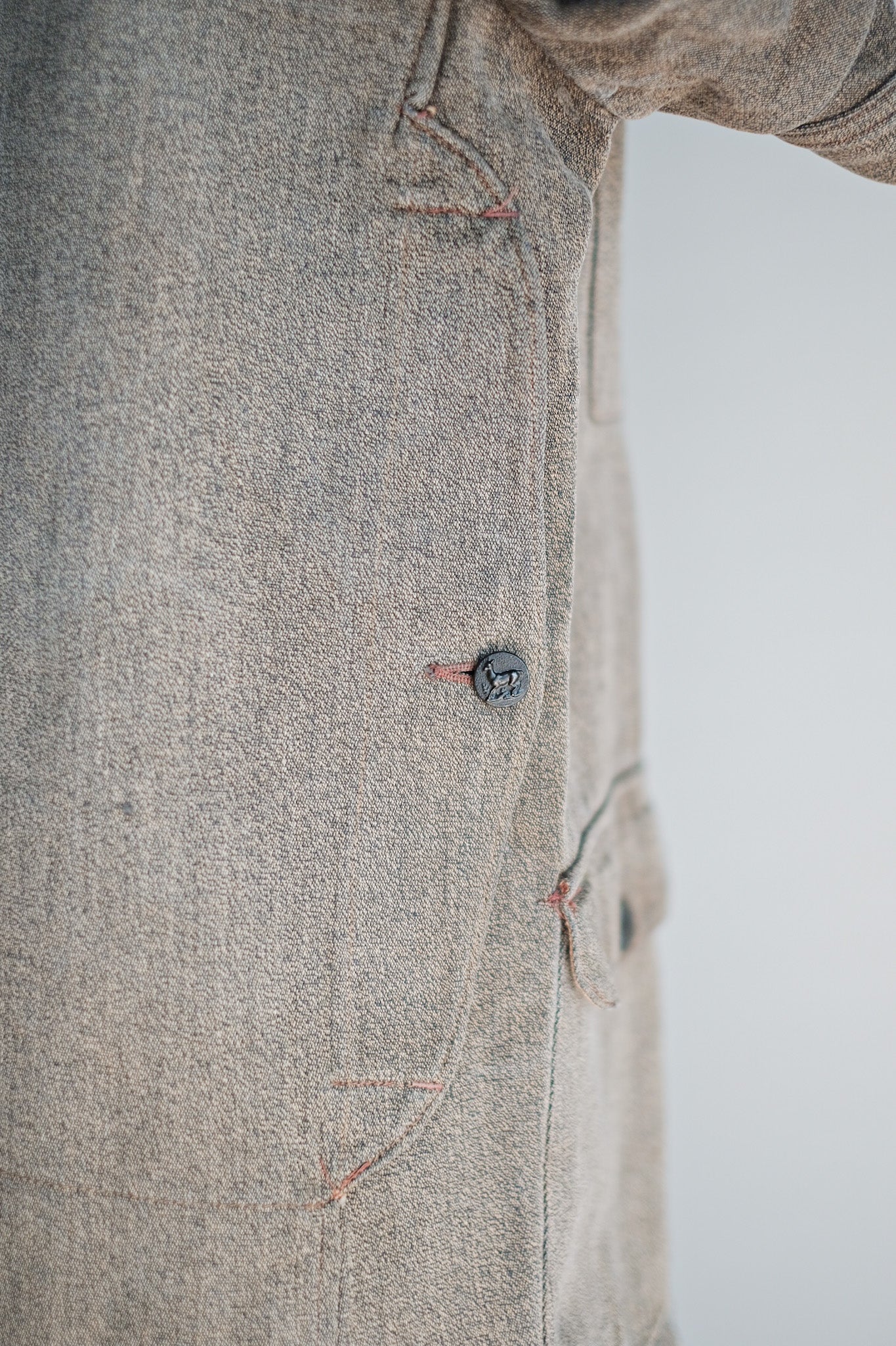 【~30's】French Vintage Brown Cotton Salt & Pepper Hunting Jacket