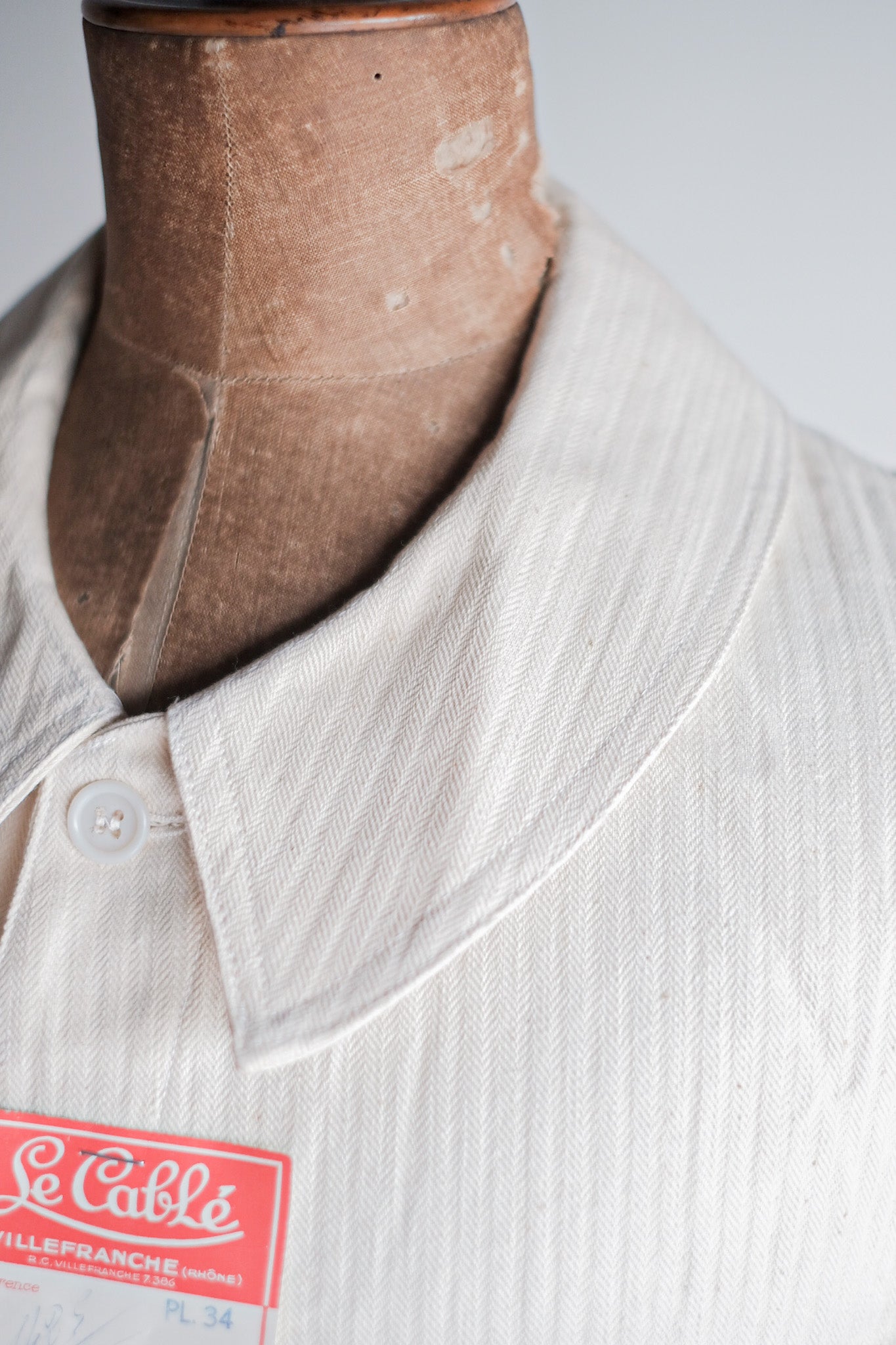 【~40’s】French Vintage White Cotton HBT Work Jacket “Dead Stock”