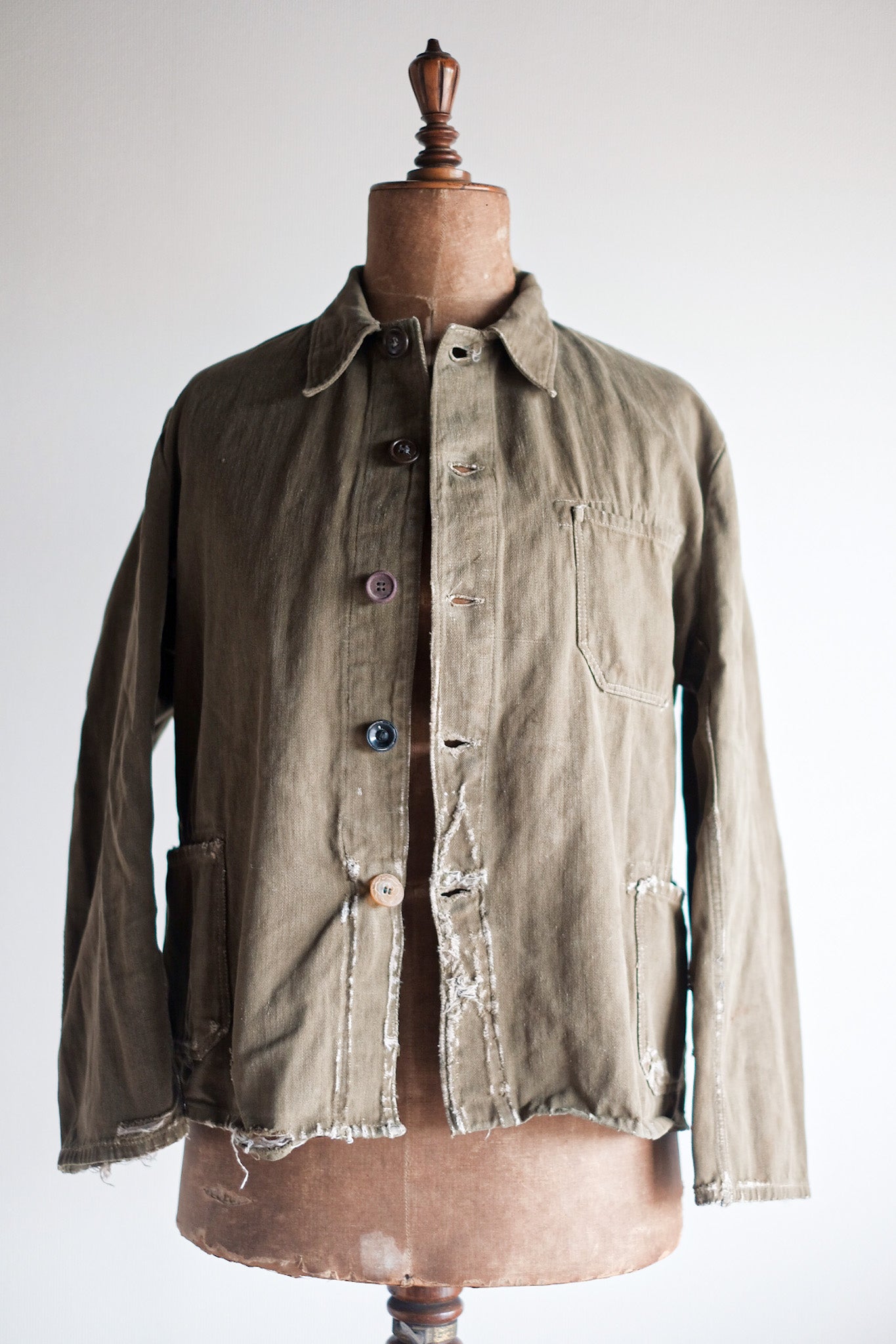 【~30's】German Vintage Green Cotton Work Jacket