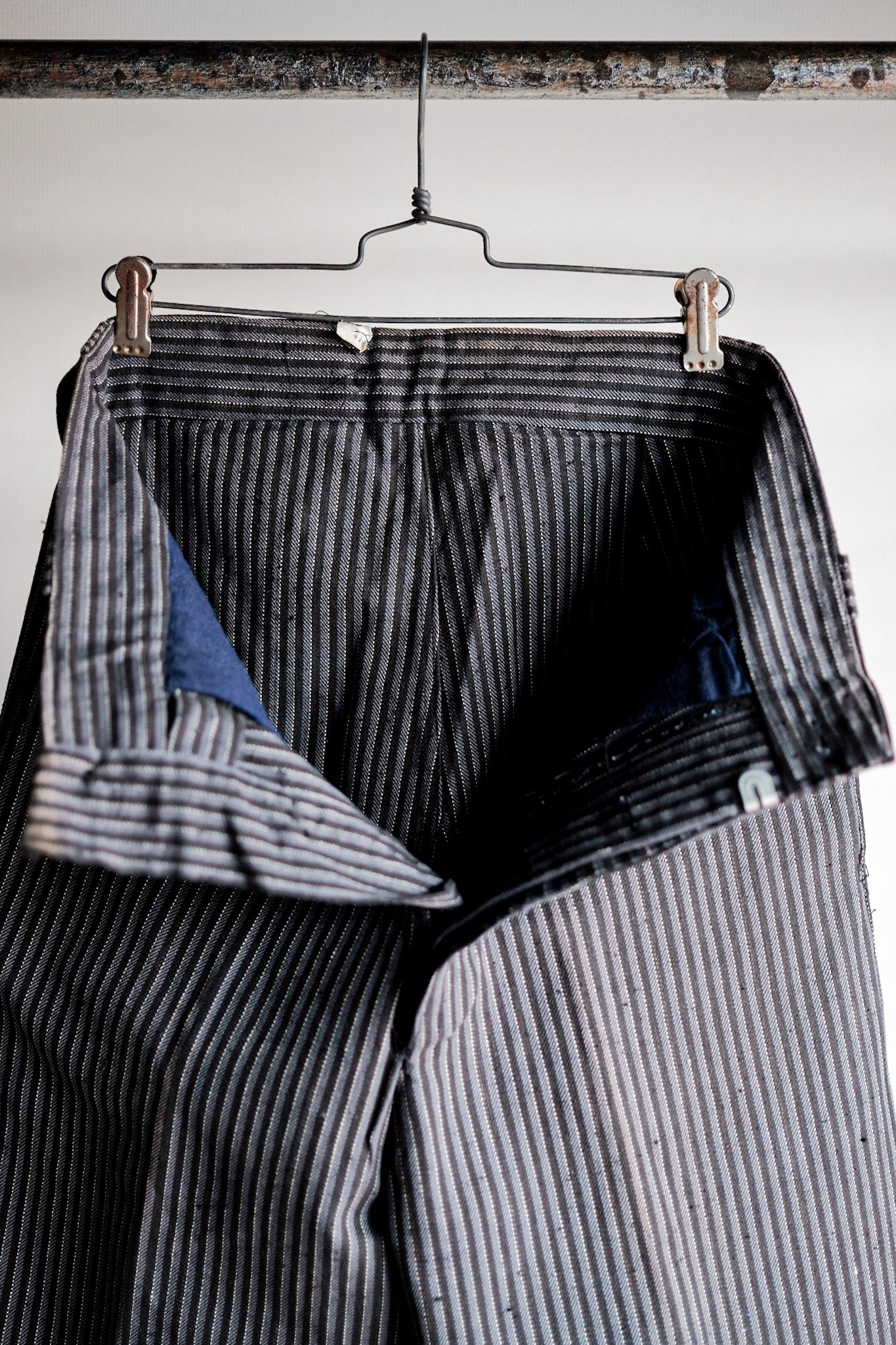 【~40's】French Vintage Cotton Striped Work Pants "Dead Stock"