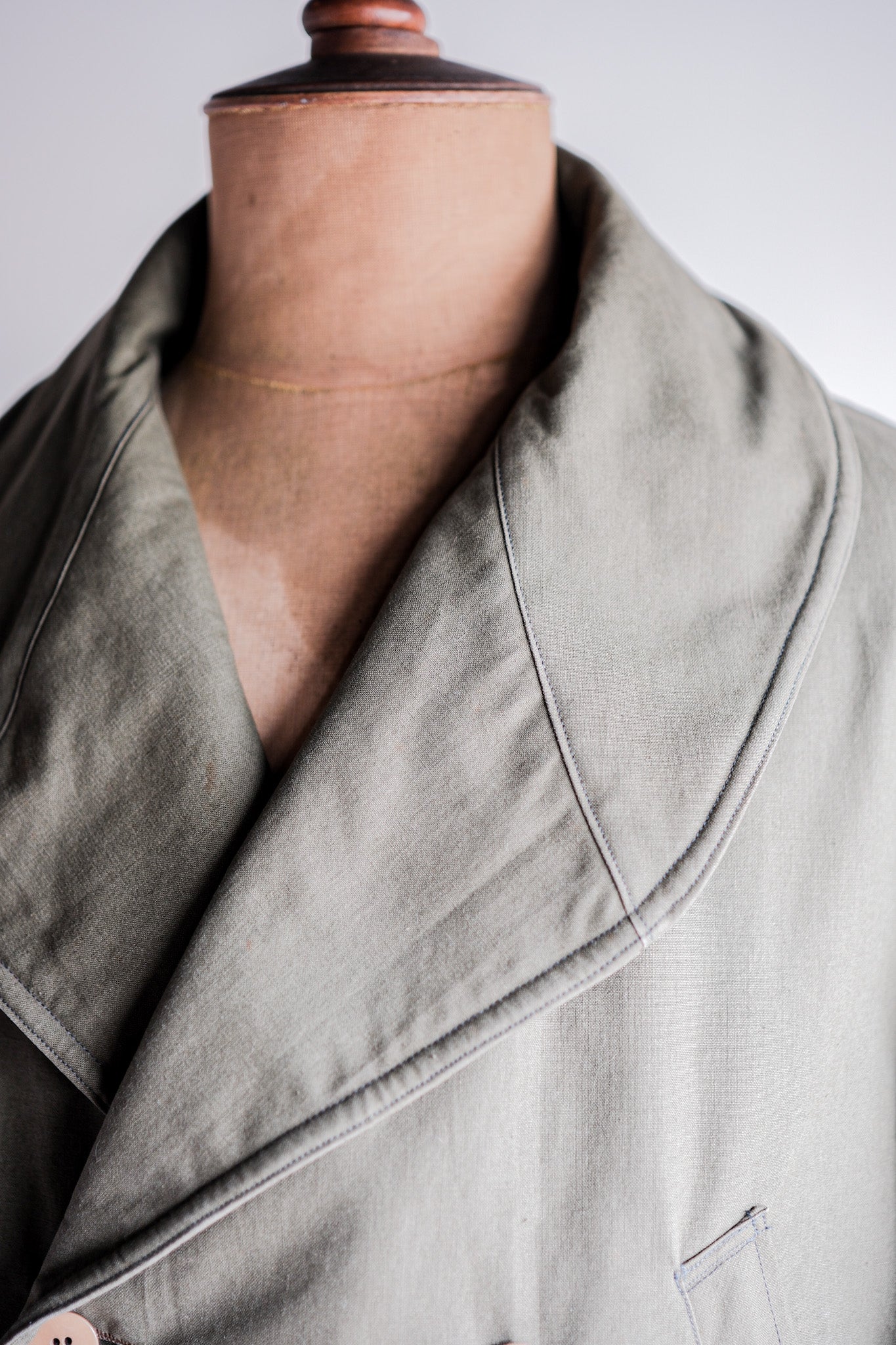 【~40's】French Vintage Shawl Collar Green Cotton Canvas Mackinaw Coat