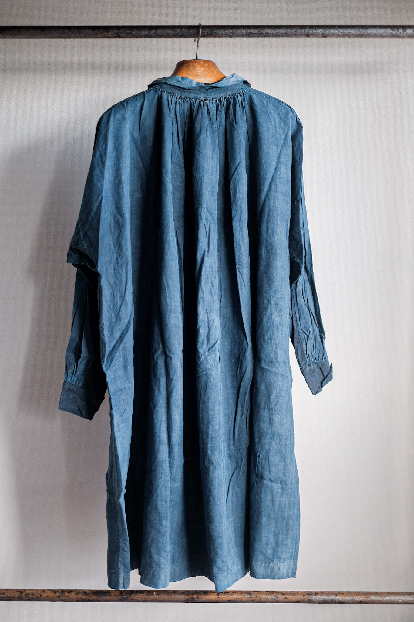 【Early 20th C】French Antique Indigo Linen Smock Open Type "Biaude"