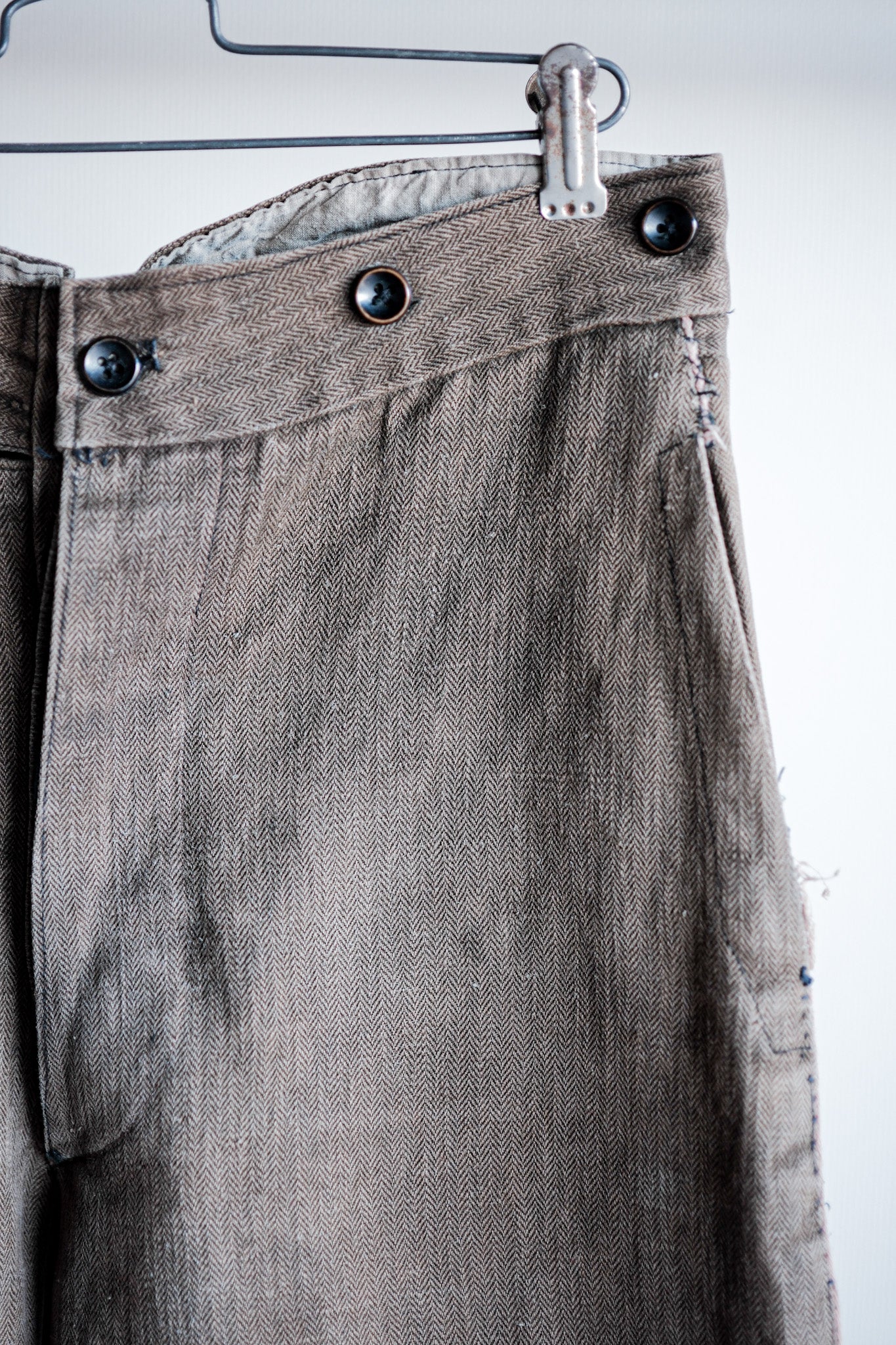 【Late 19th C】French Antique Brown HBT Linen Firefighter Trousers