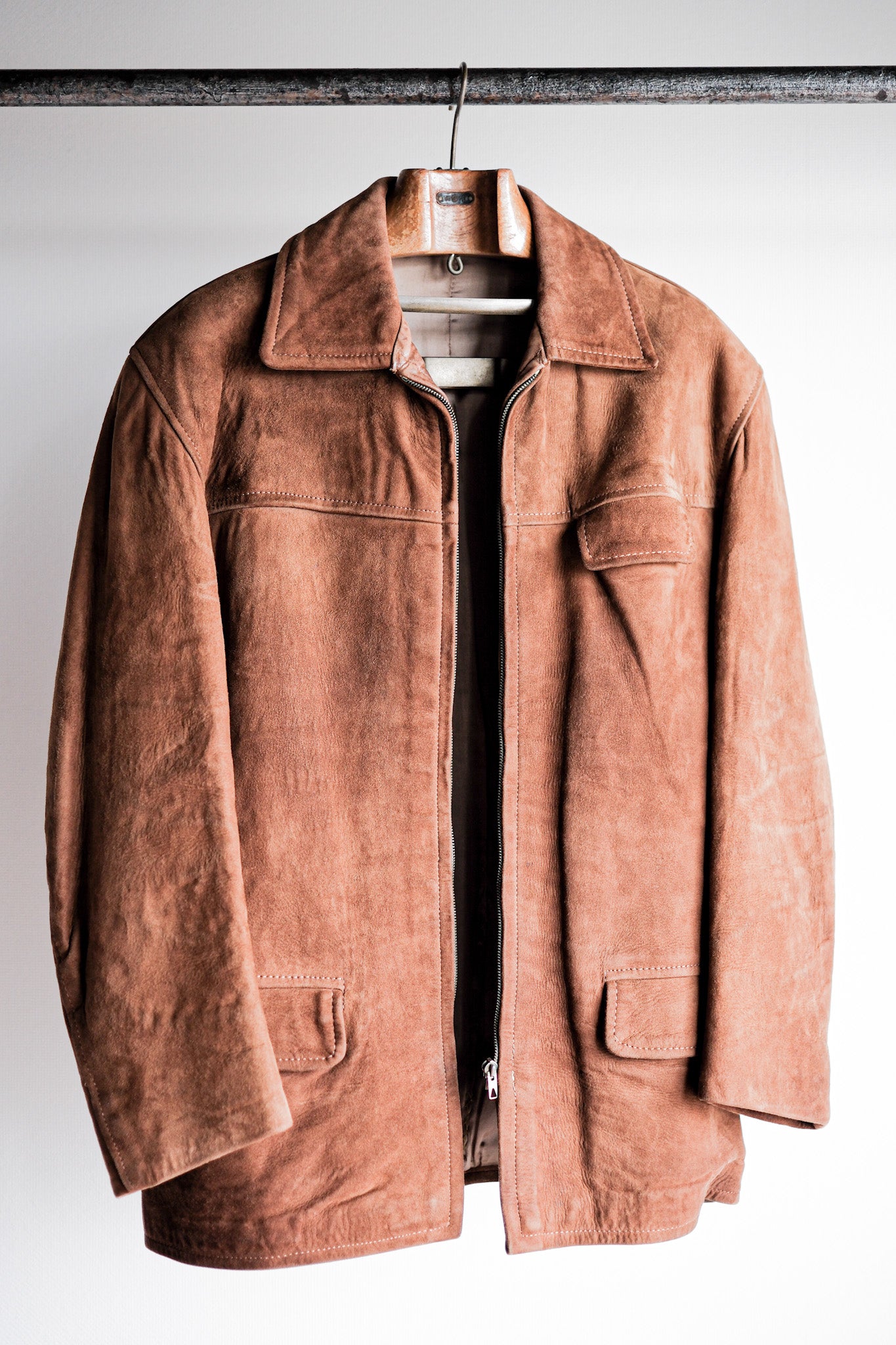 【~60's】French Vintage Brown Suede Zip Up Jacket