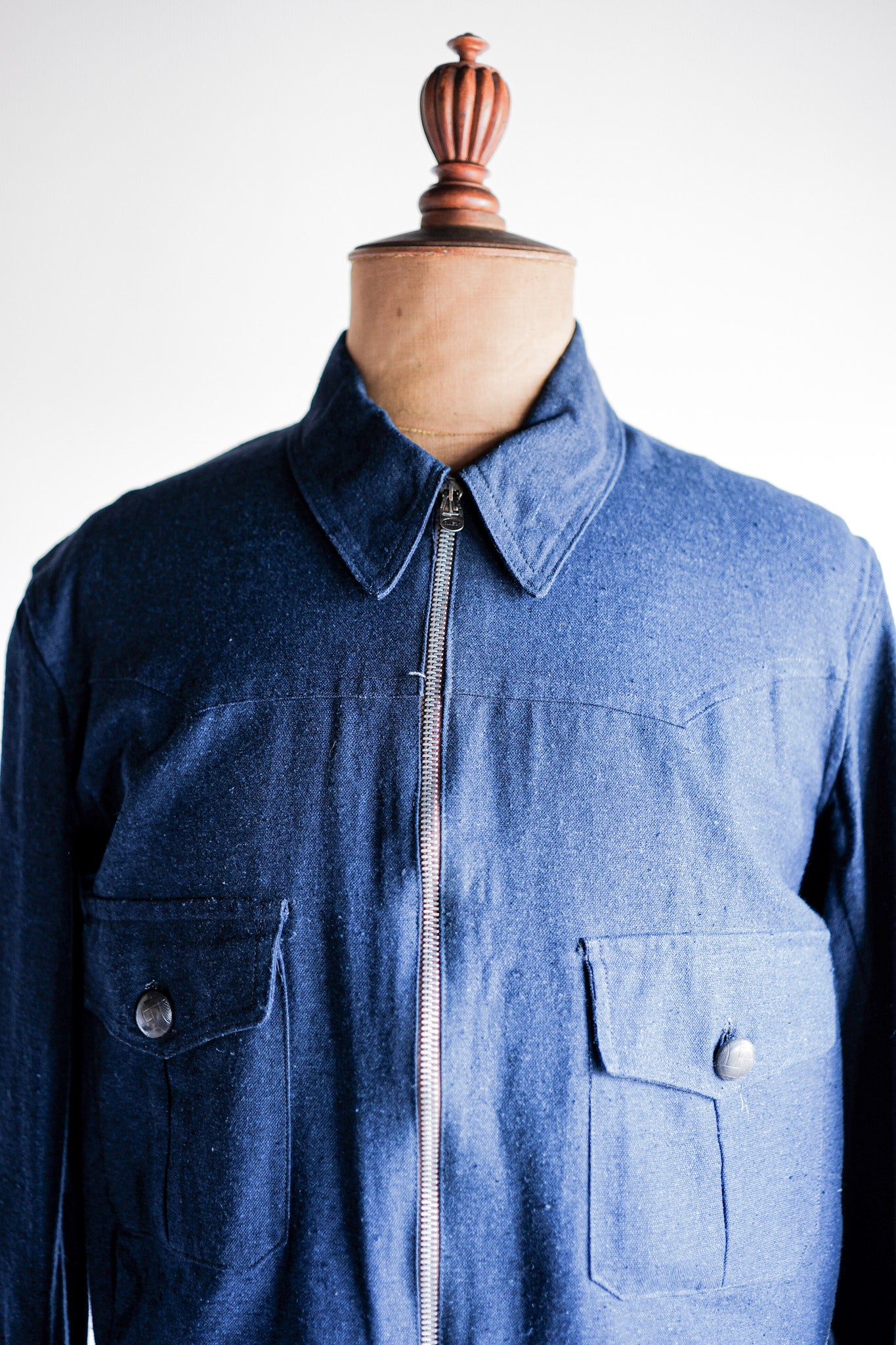 【~40’s】French Vintage Indigo Hemp Linen Cyclist Jacket