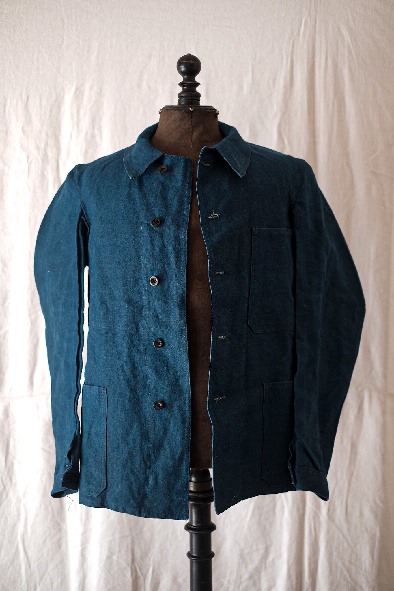【~30's】French Vintage Indigo Linen Work Jacket