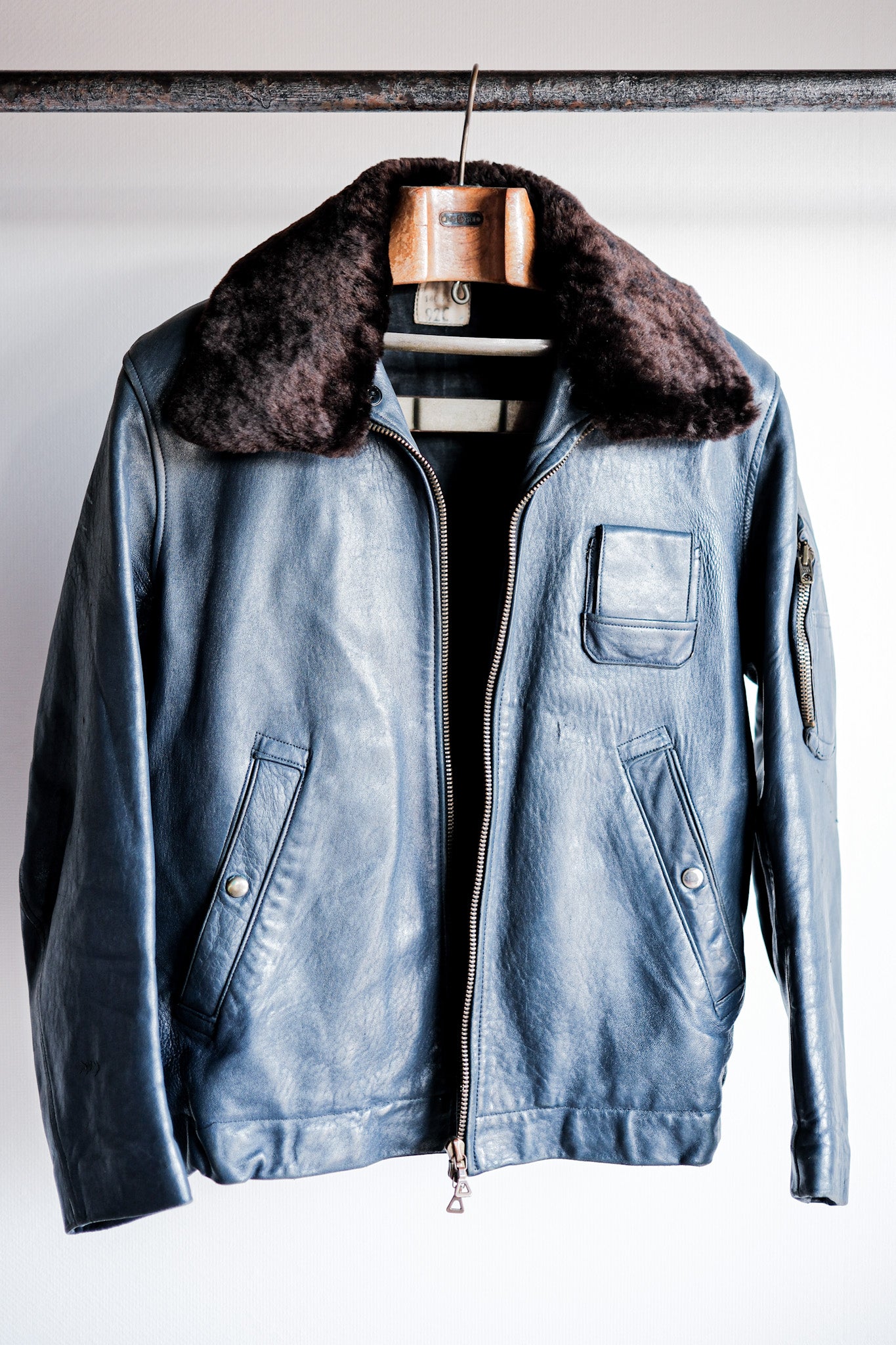 【~70's】French Air Force Pilot Leather Jacket Size.92C