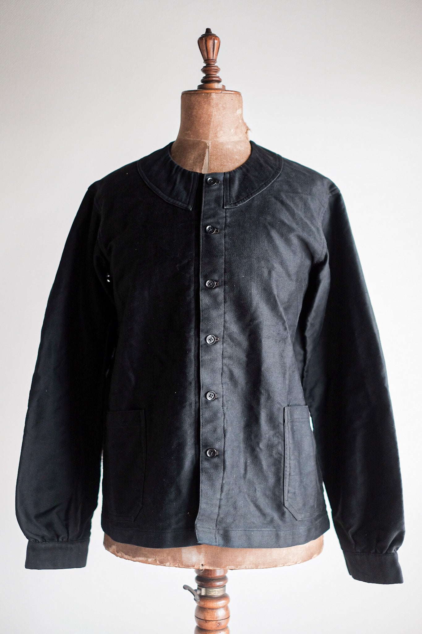 【~20's】French Vintage Black Moleskin Work Jacket "6 Buttons" "Dead Stock"