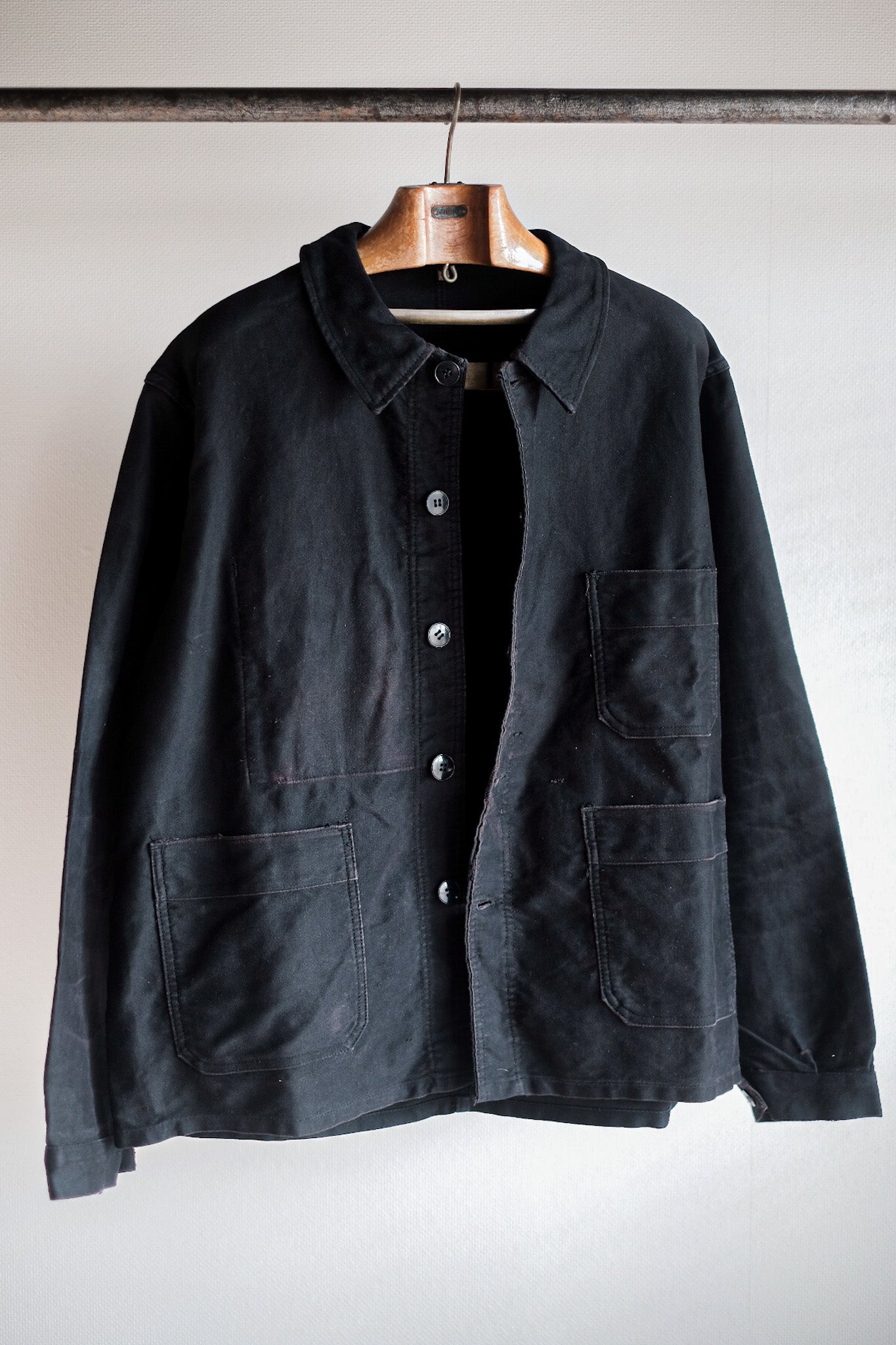 【~60's】French Vintage Black Moleskin Work Jacket