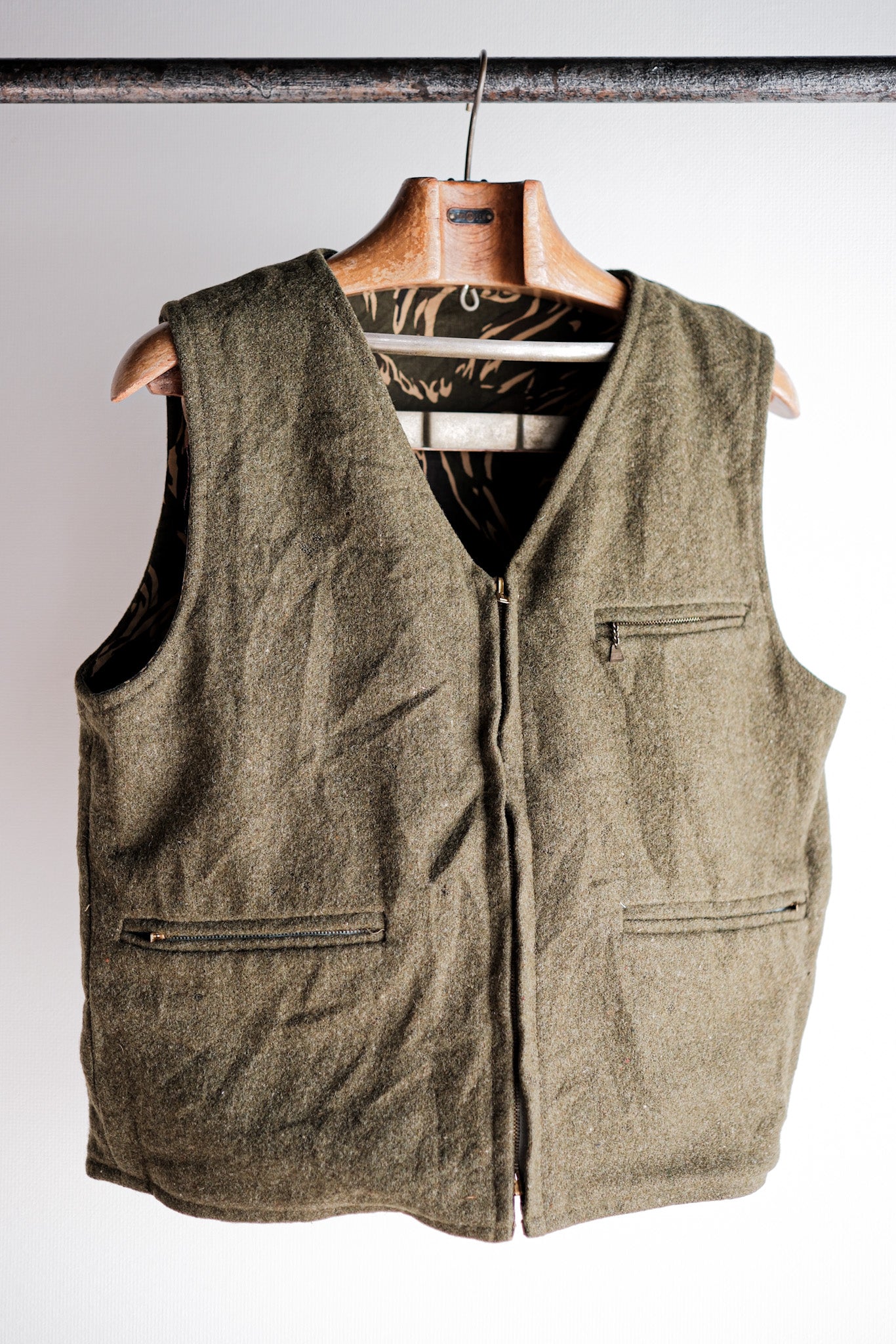 【~70's】American Vintage Tiger Stripe Camouflage Reversible Vest