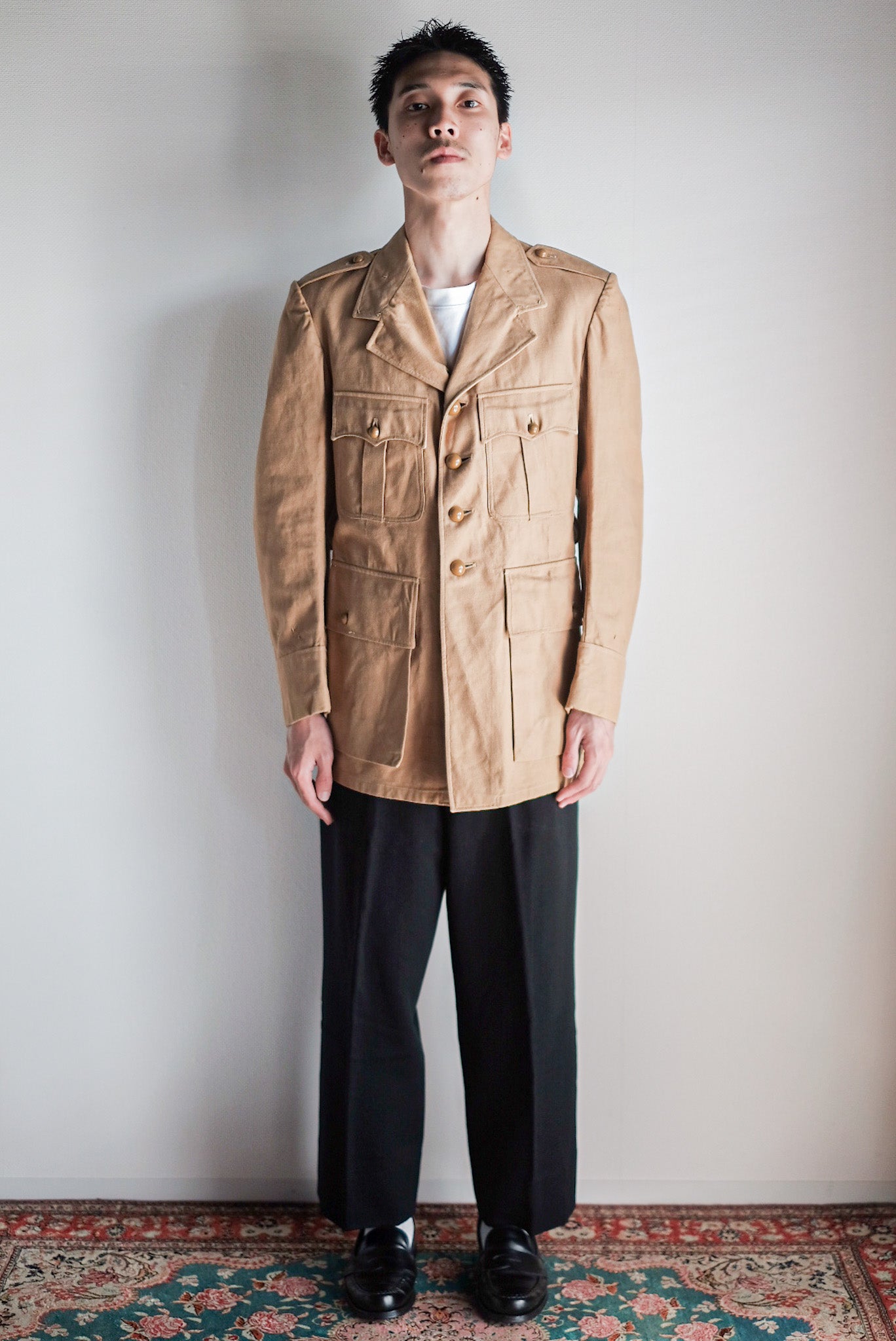 【~50's】French Vintage Cotton Linen Chino Jacket "Garally Lafayette" "Dead Stock"