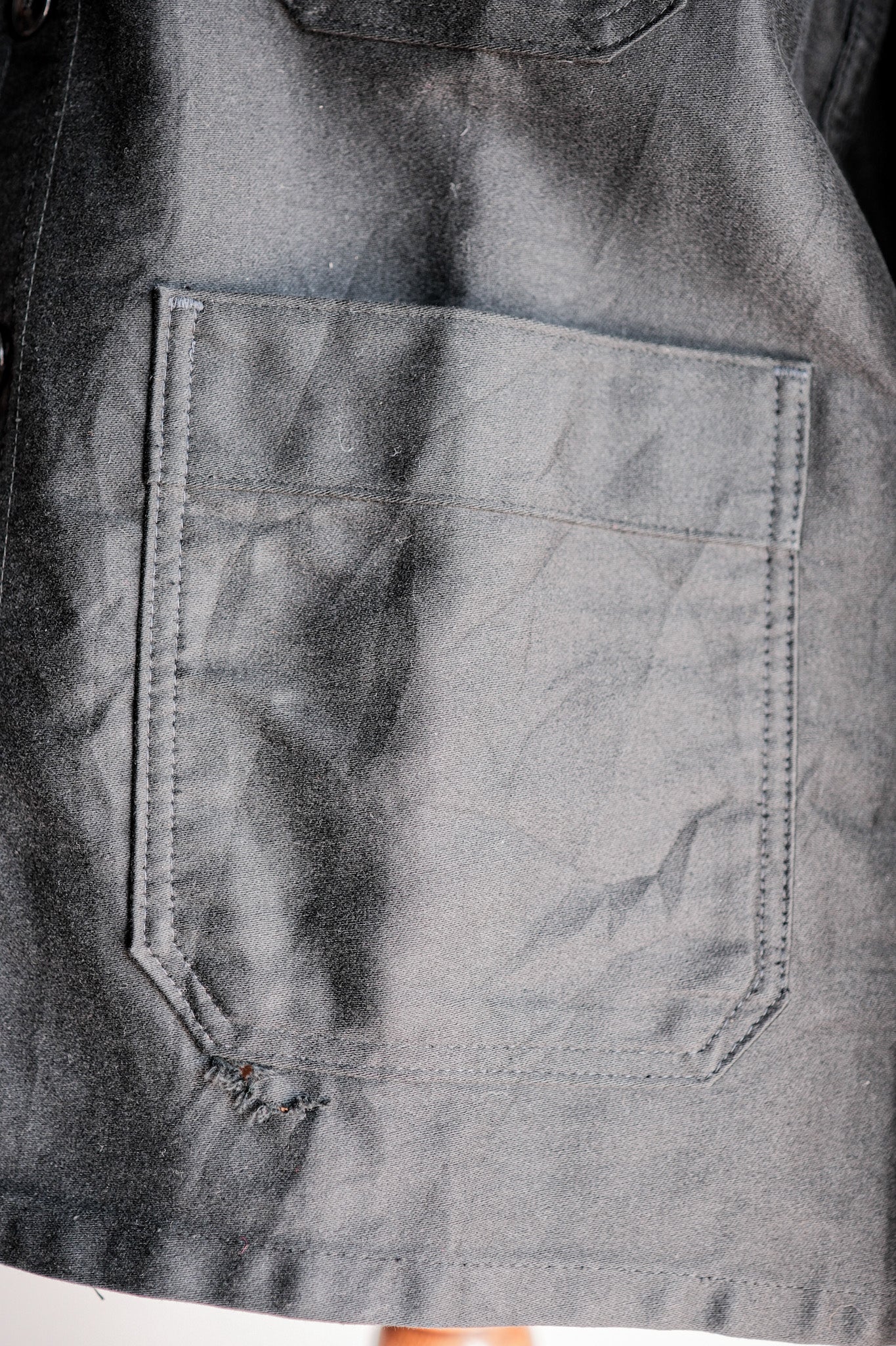 【~60's】French Vintage Black Moleskin Work Jacket Size.46 "Adolphe Lafont"