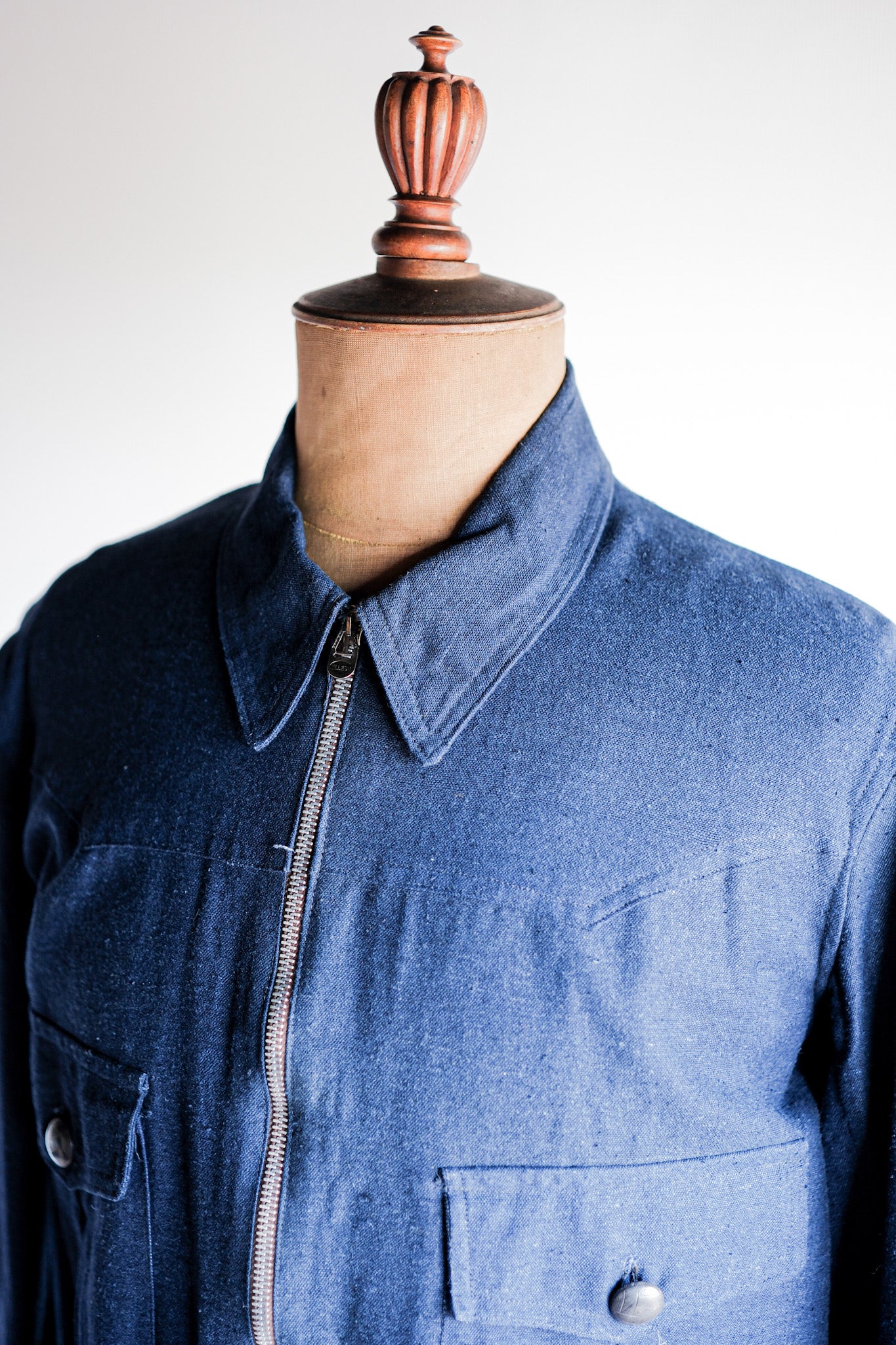 【~40’s】French Vintage Indigo Hemp Linen Cyclist Jacket