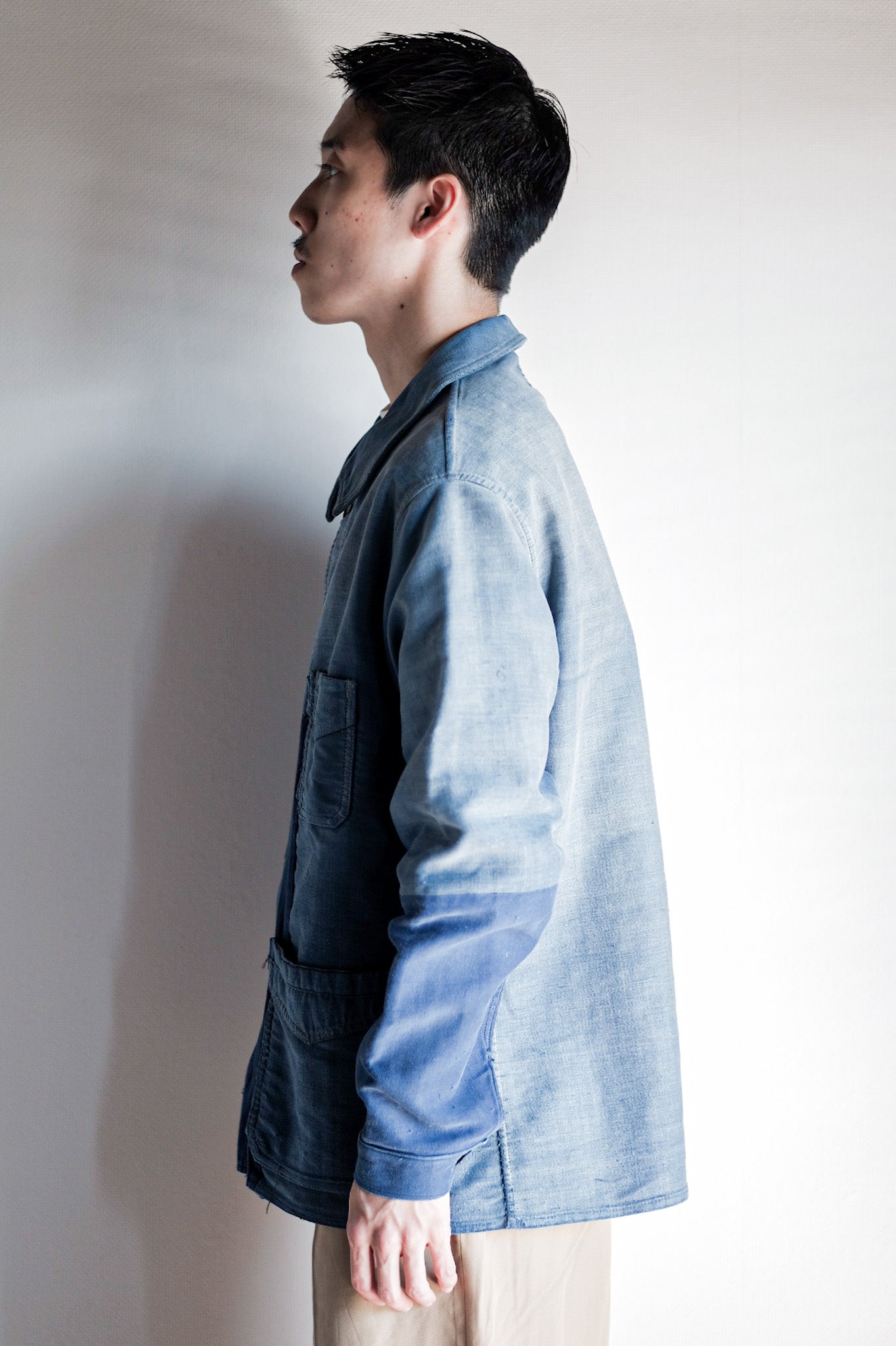 【~40's】French Vintage Blue Moleskin Work Jacket "Le Mont St. Michel"