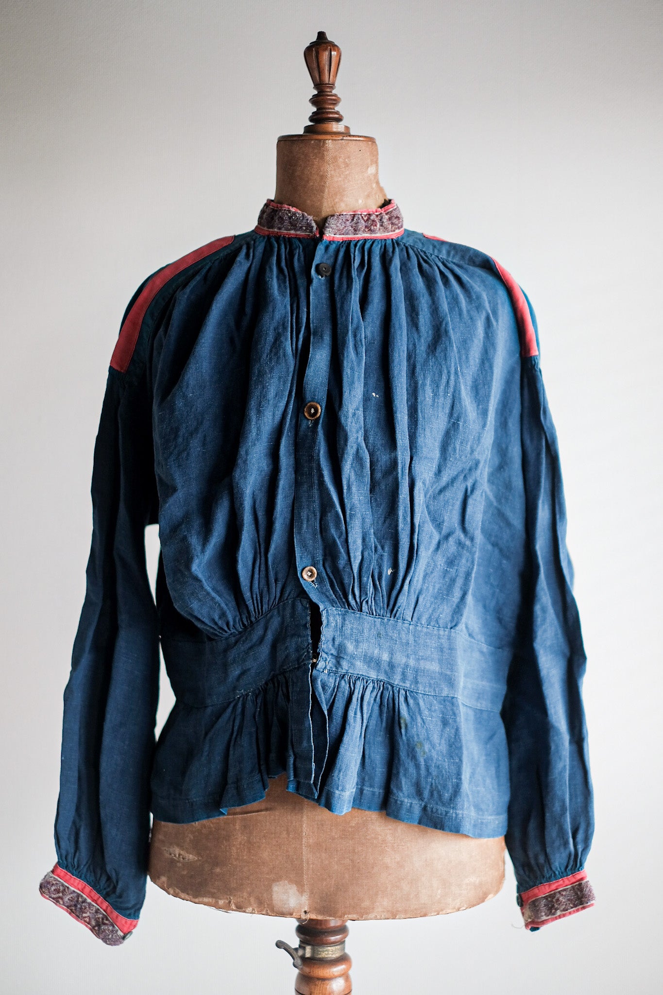 Late 19th C】French Antique Indigo Linen Fireman Bourgeron Jacket 