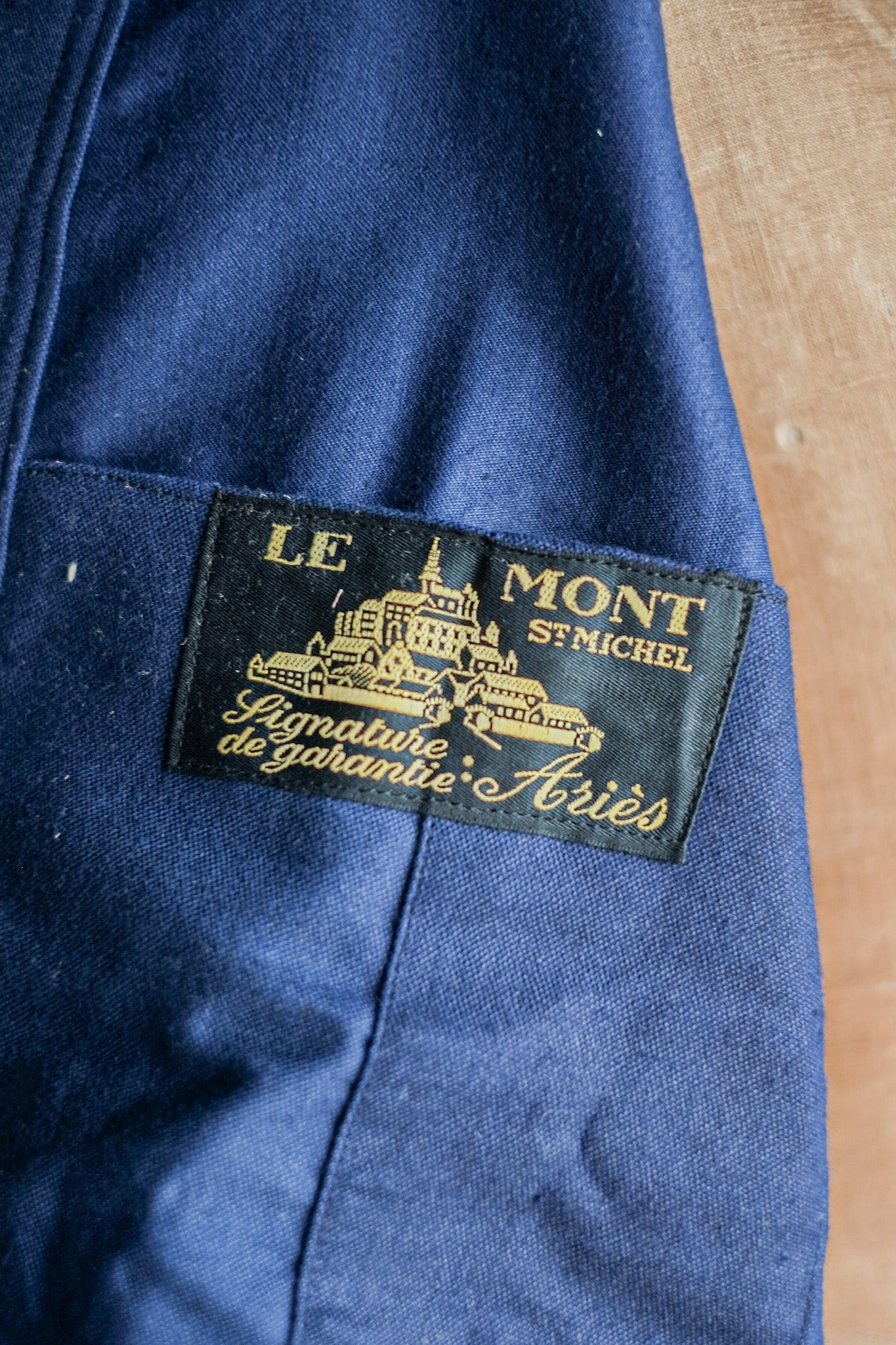 【~40's】French Vintage Blue Moleskin Work Jacket "Le Mont St. Michel" "Dead Stock"