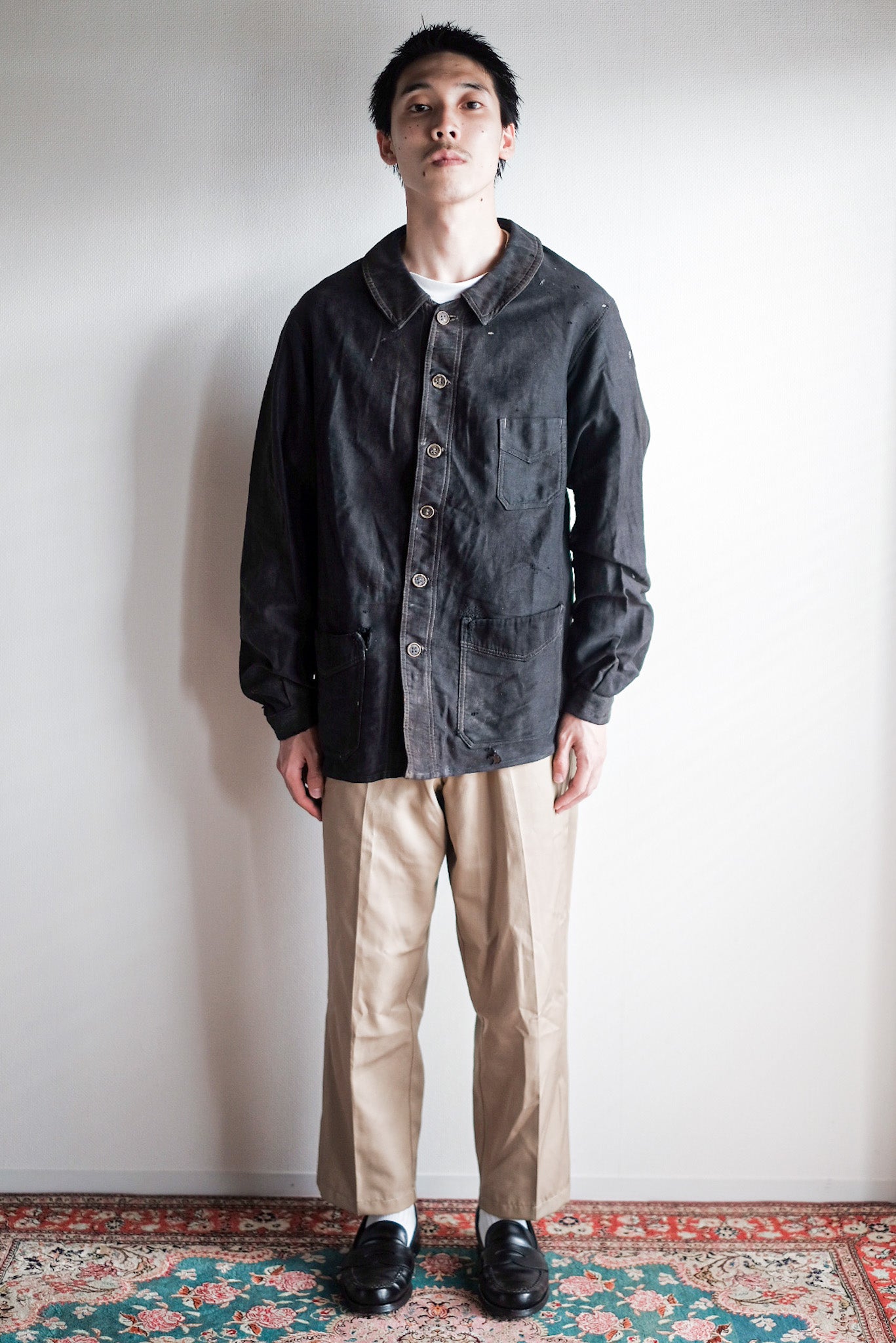 【~20's】French Vintage Black Moleskin Work Jacket "6 Buttons"