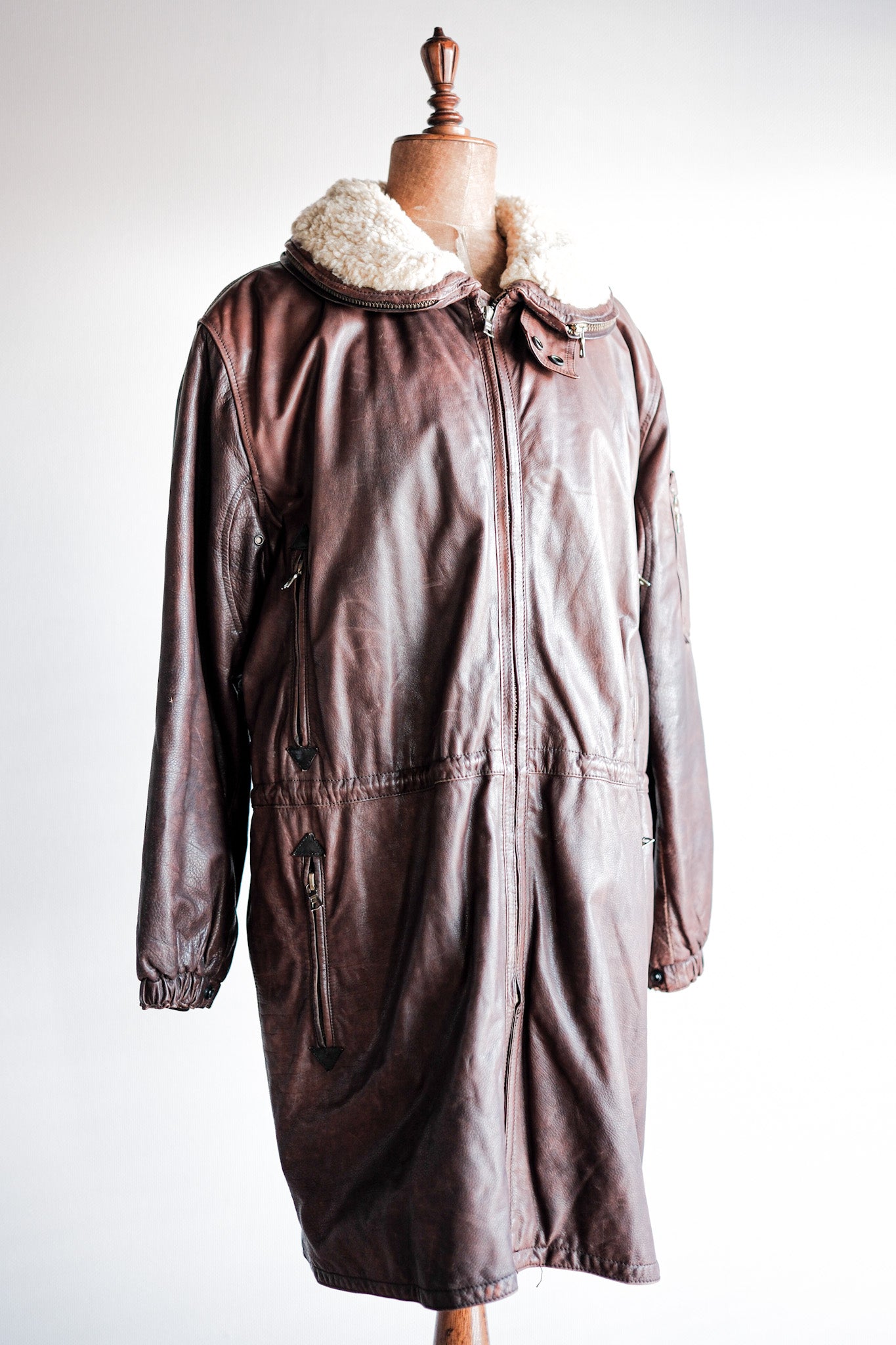【~80's】Old GIORGIO ARMANI Aviator Style Leather Coat Size.48