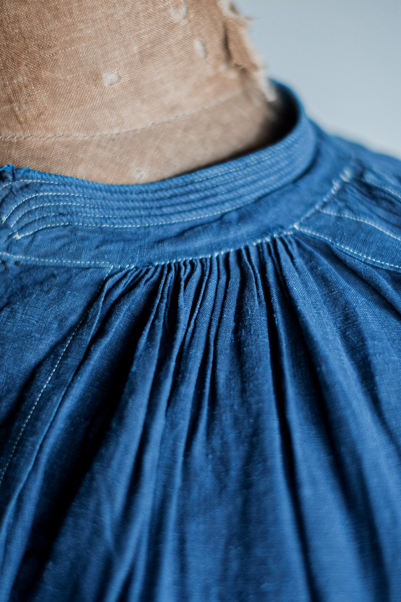 【Early 20th C】French Antique Indigo Linen Smock "Biaude"
