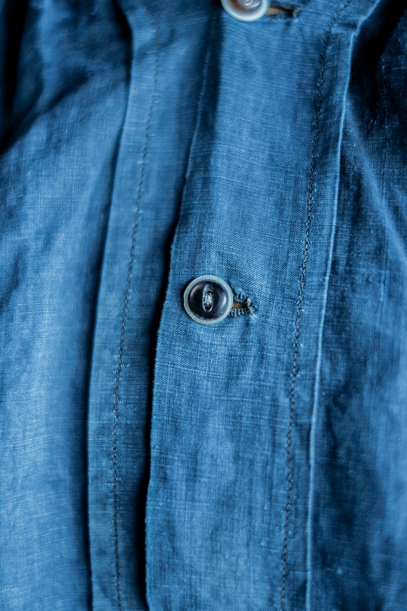 【Early 20th C】French Antique Indigo Linen Smock Open Type "Biaude"