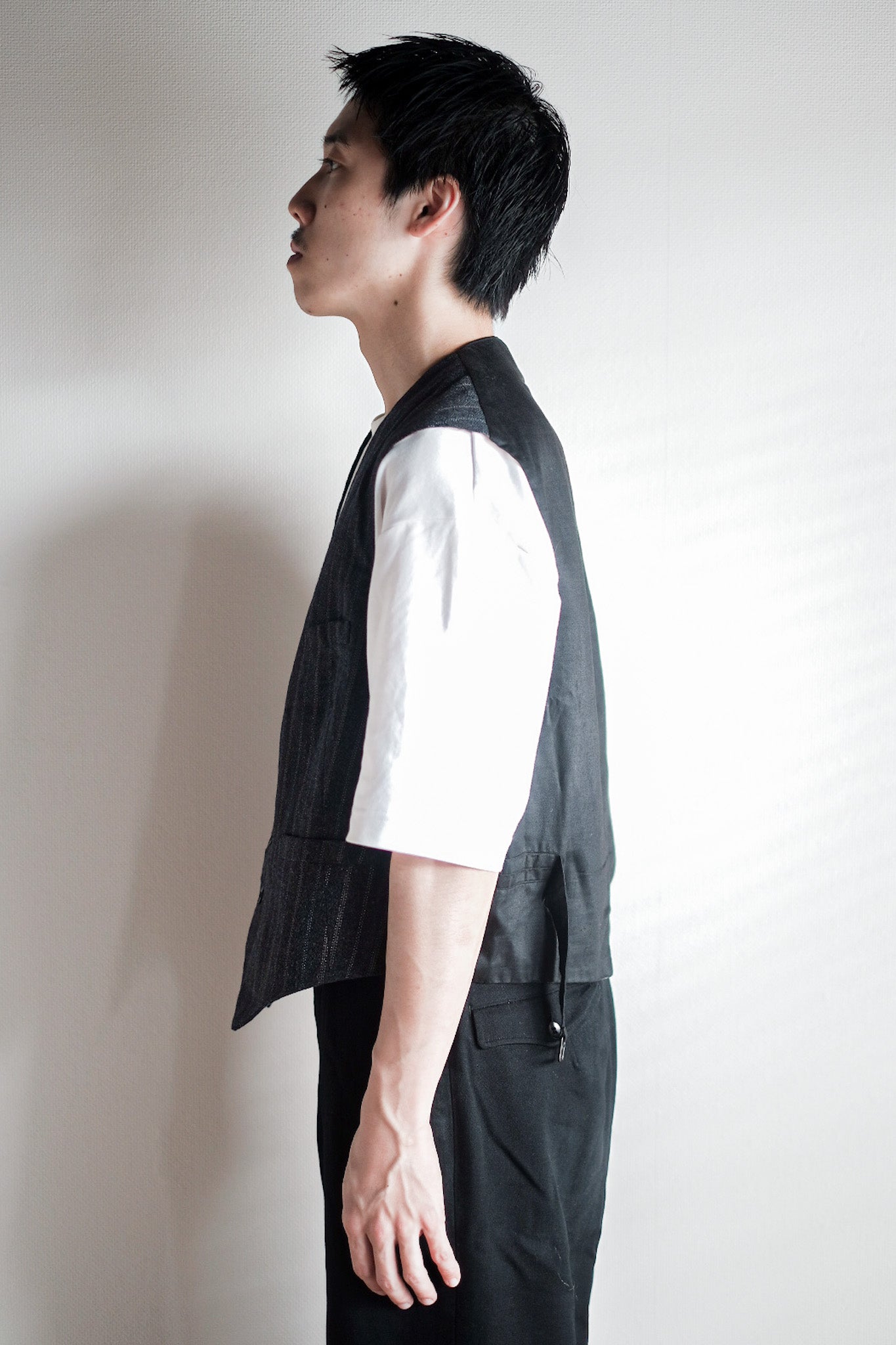 【~40's】French Vintage Gray Wool Striped Work Gilet