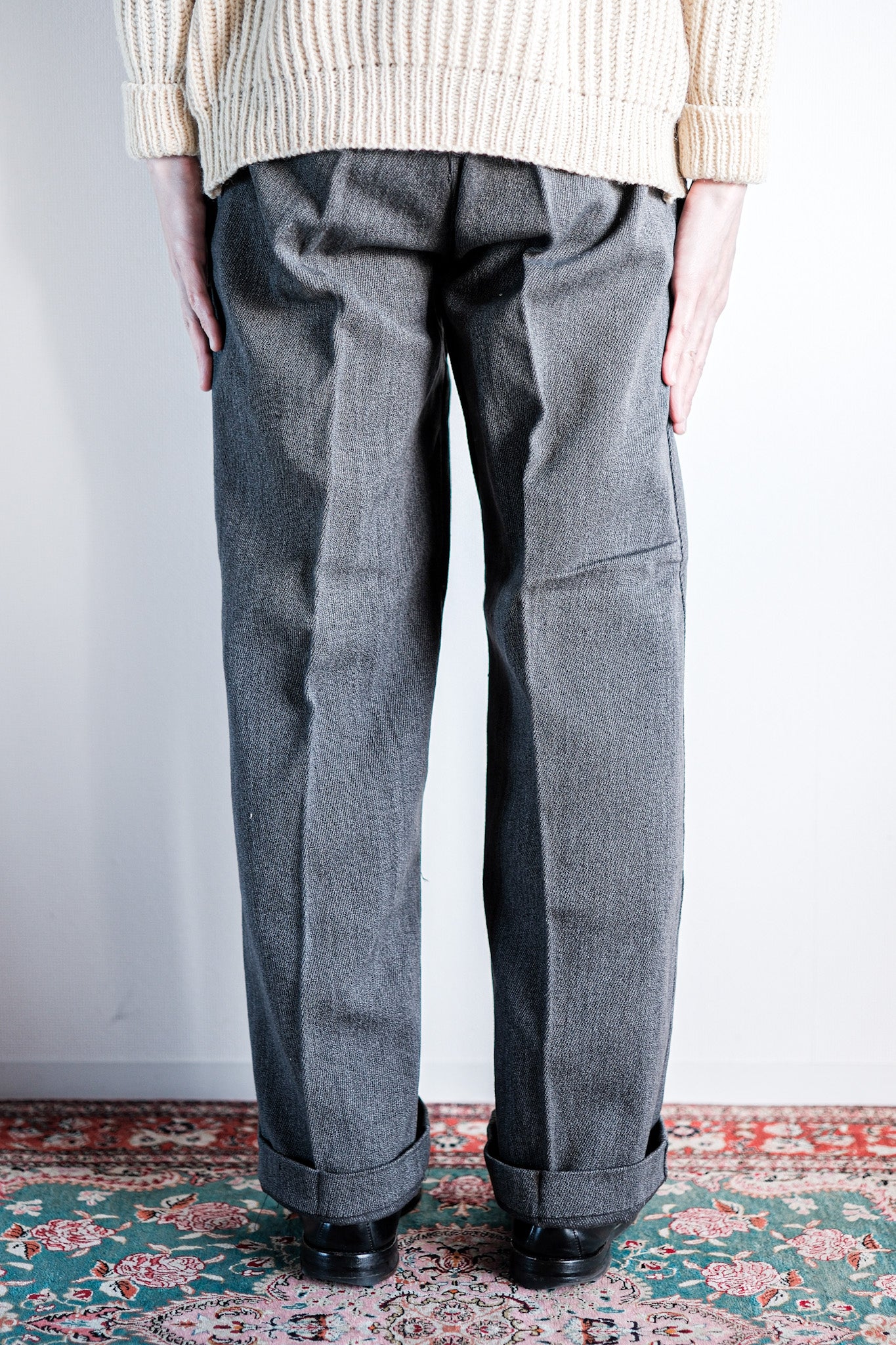 【~30's】French Vintage Salt & Pepper Cotton Twill Work Pants "Dead Stock"