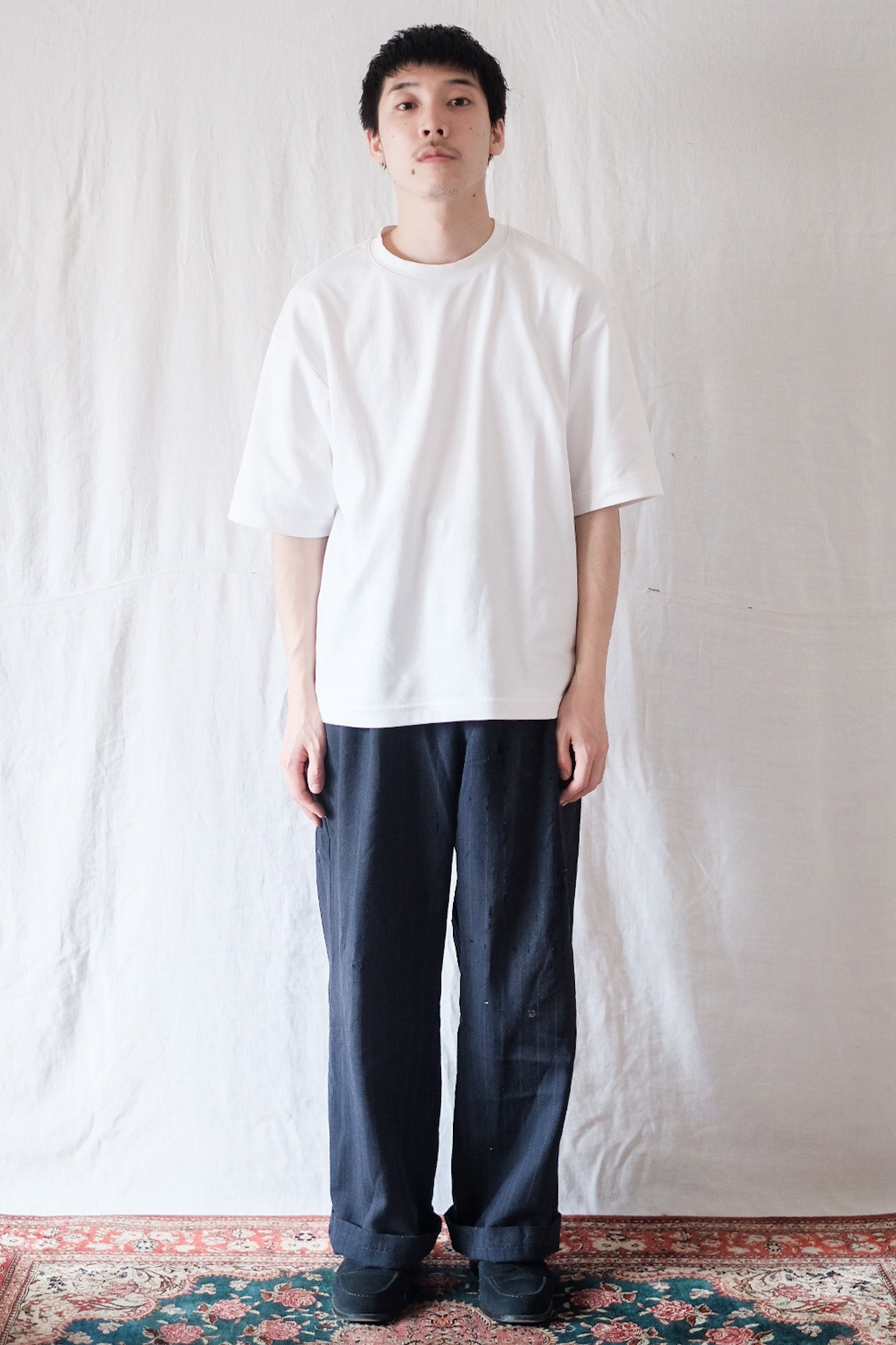 【~40's】French Vintage Navy Wool Striped Work Pant