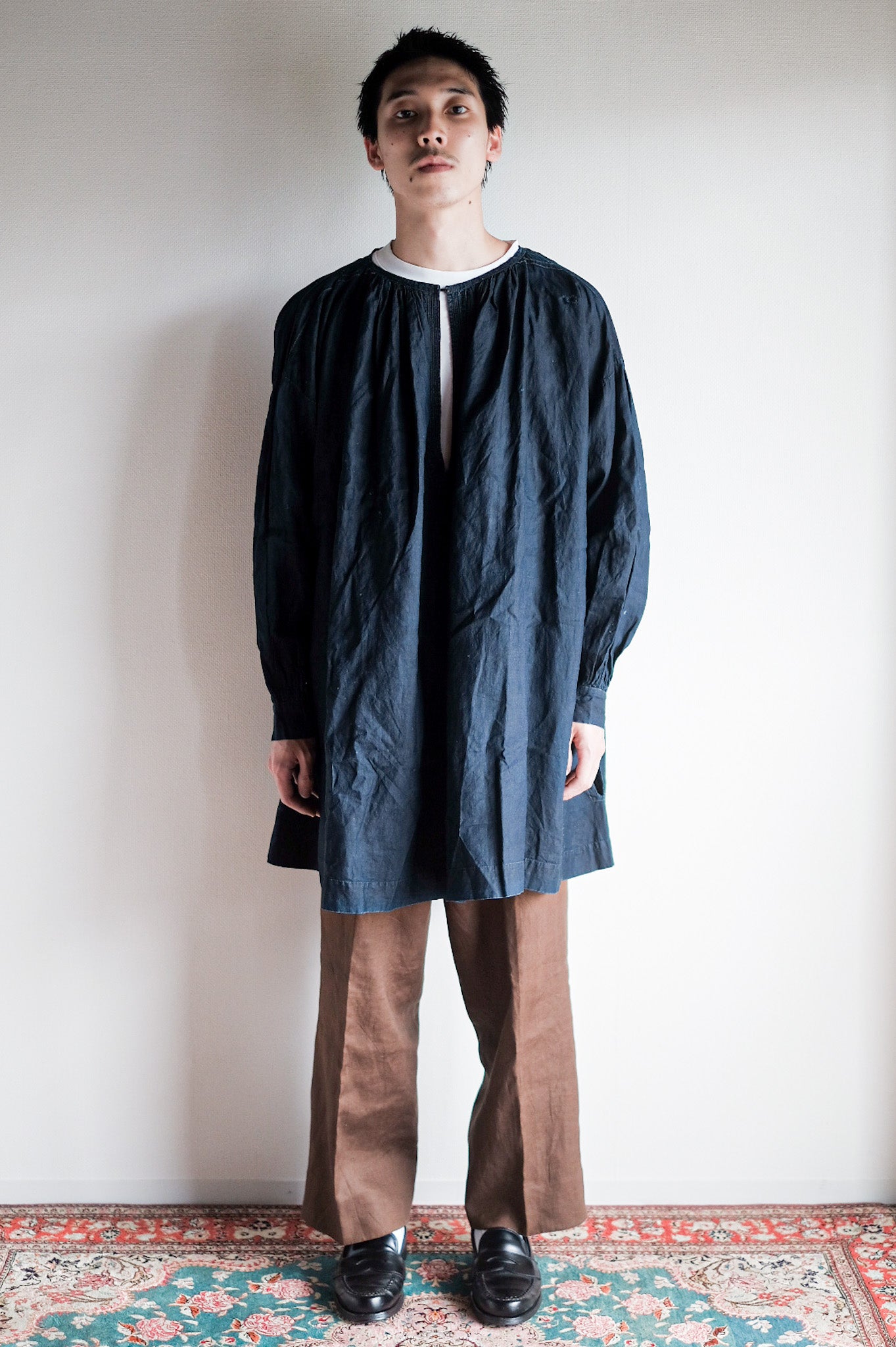 【Early 20th C】French Antique Indigo Linen Smock "Biaude"