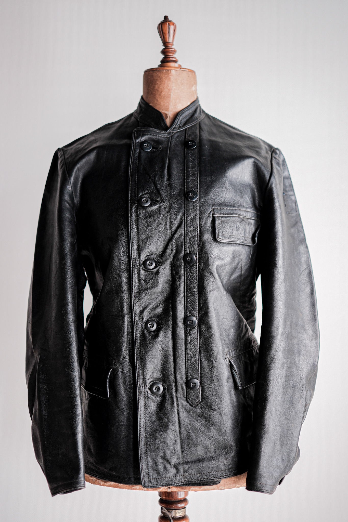 【~40's】Swedish Vintage Double Breasted Leather Jacket
