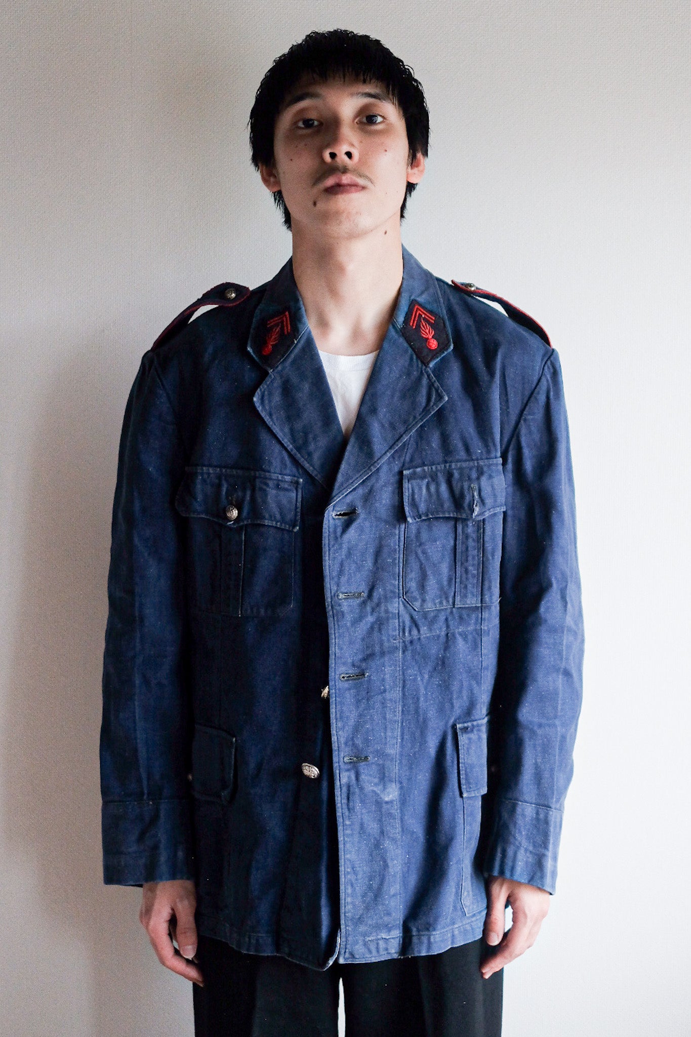 【~40's】French Vintage Indigo Metis Fireman Lapel Jacket