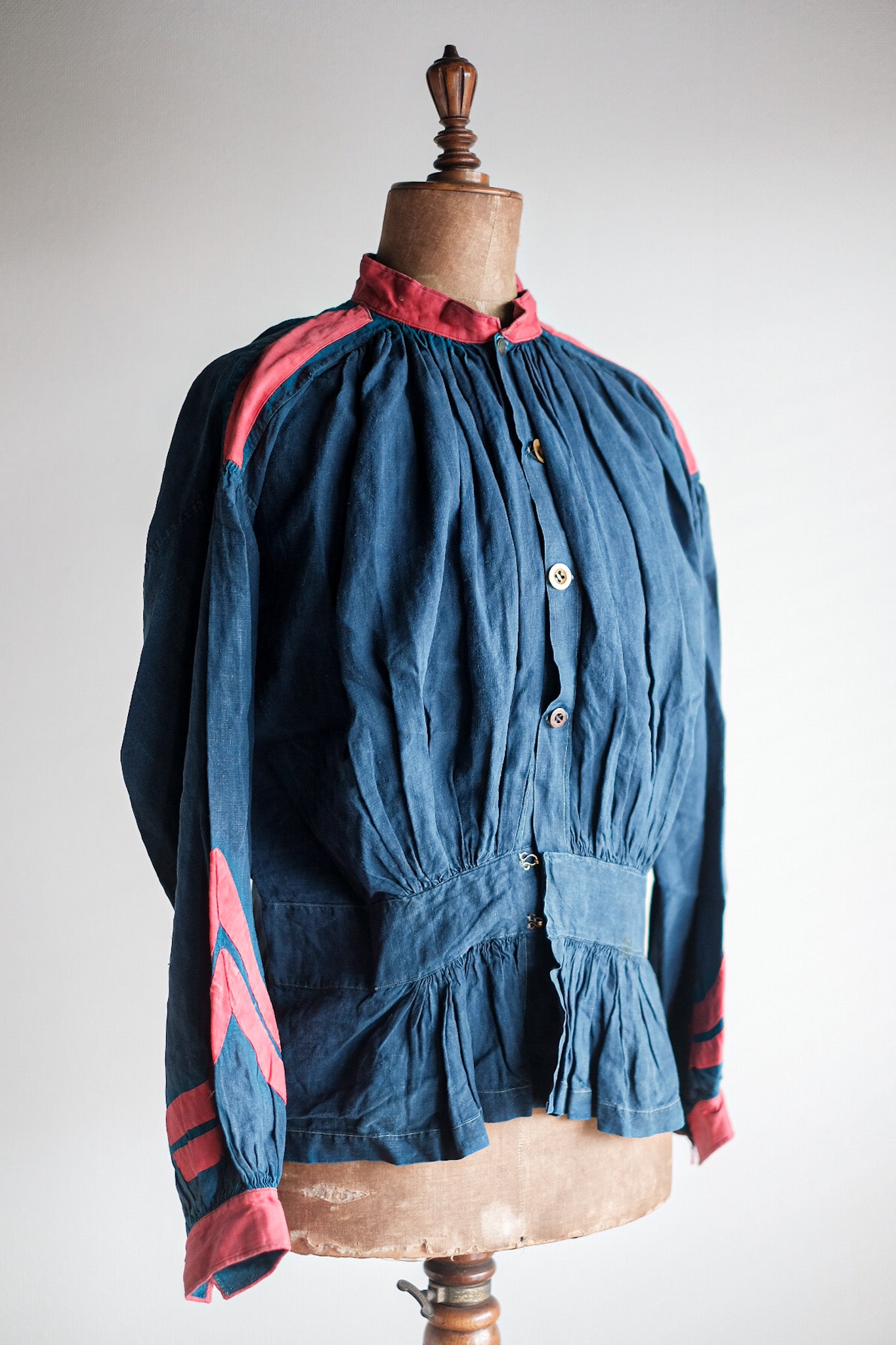 【Late 19th C】French Antique Indigo Linen Fireman Bourgeron Jacket