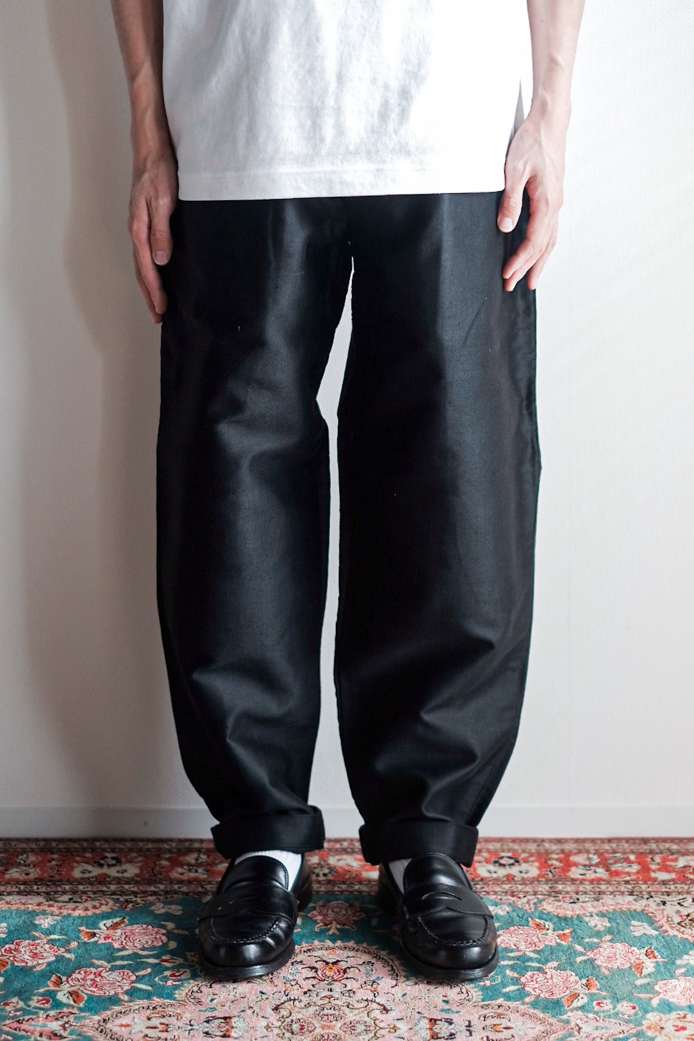 【~30's】French Vintage Black Moleskin Work Pants "Le Mont St. Michel" "Dead Stock"