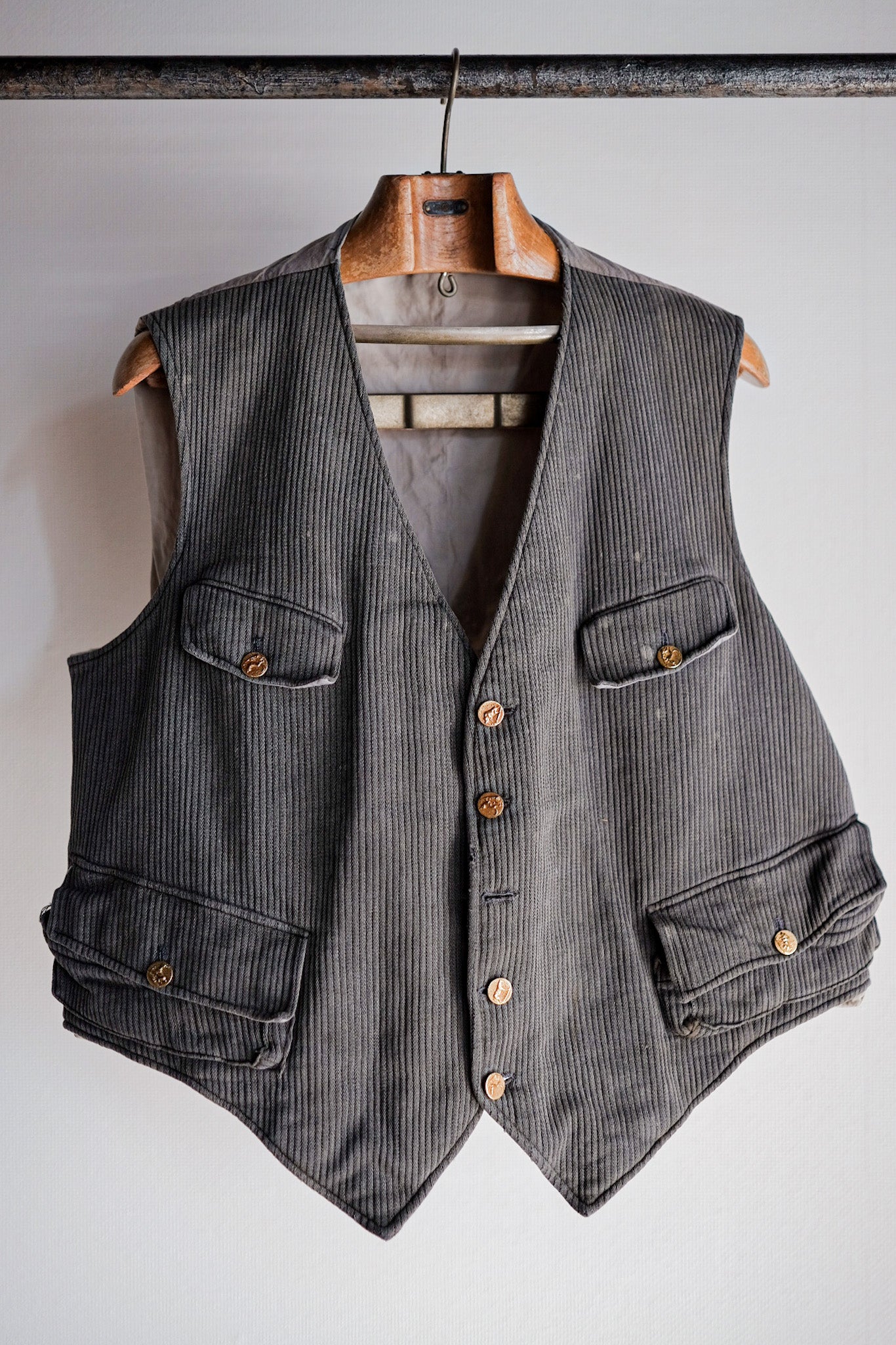 【~30's】French Vintage Gray Cotton Pique Hunting Gilet