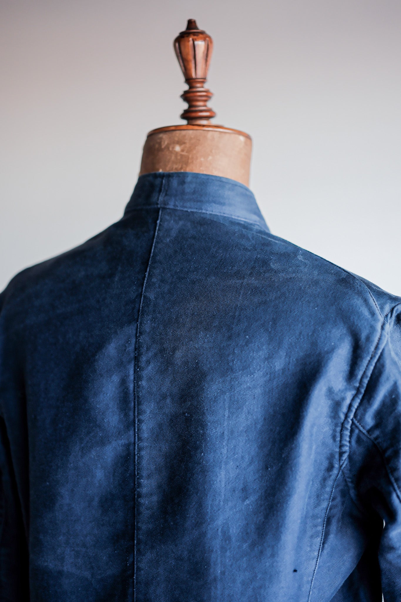 【~40's】French Vintage Blue Moleskin Stand Collar Work Jacket