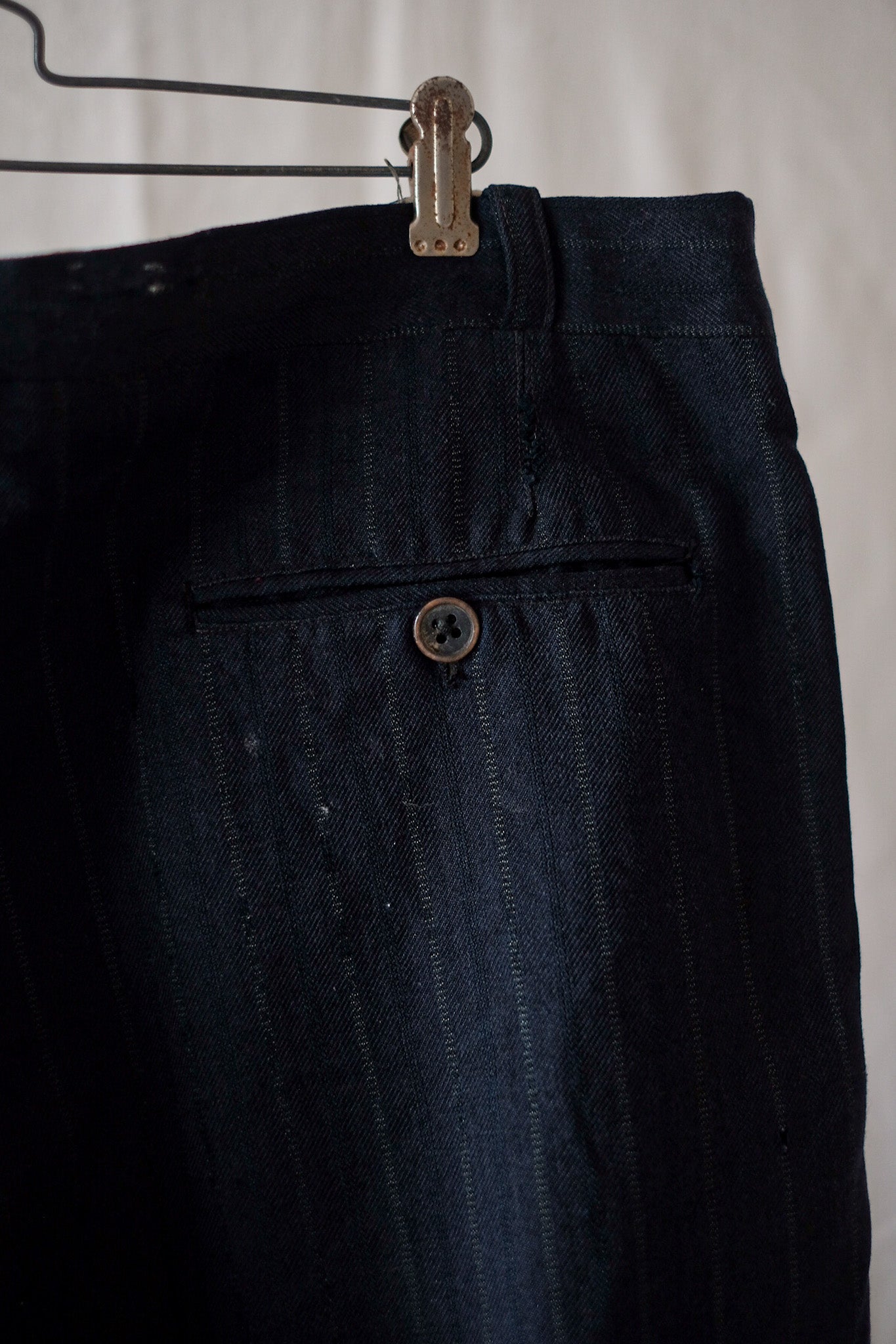 【~40's】French Vintage Navy Wool Striped Work Pant