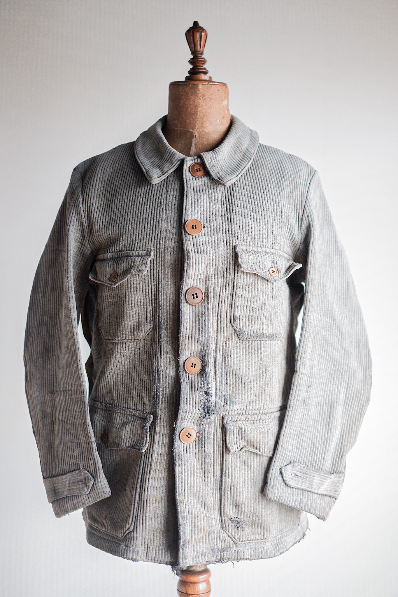 40's] French Vintage Gray Cotton Pique Hunting Jacket