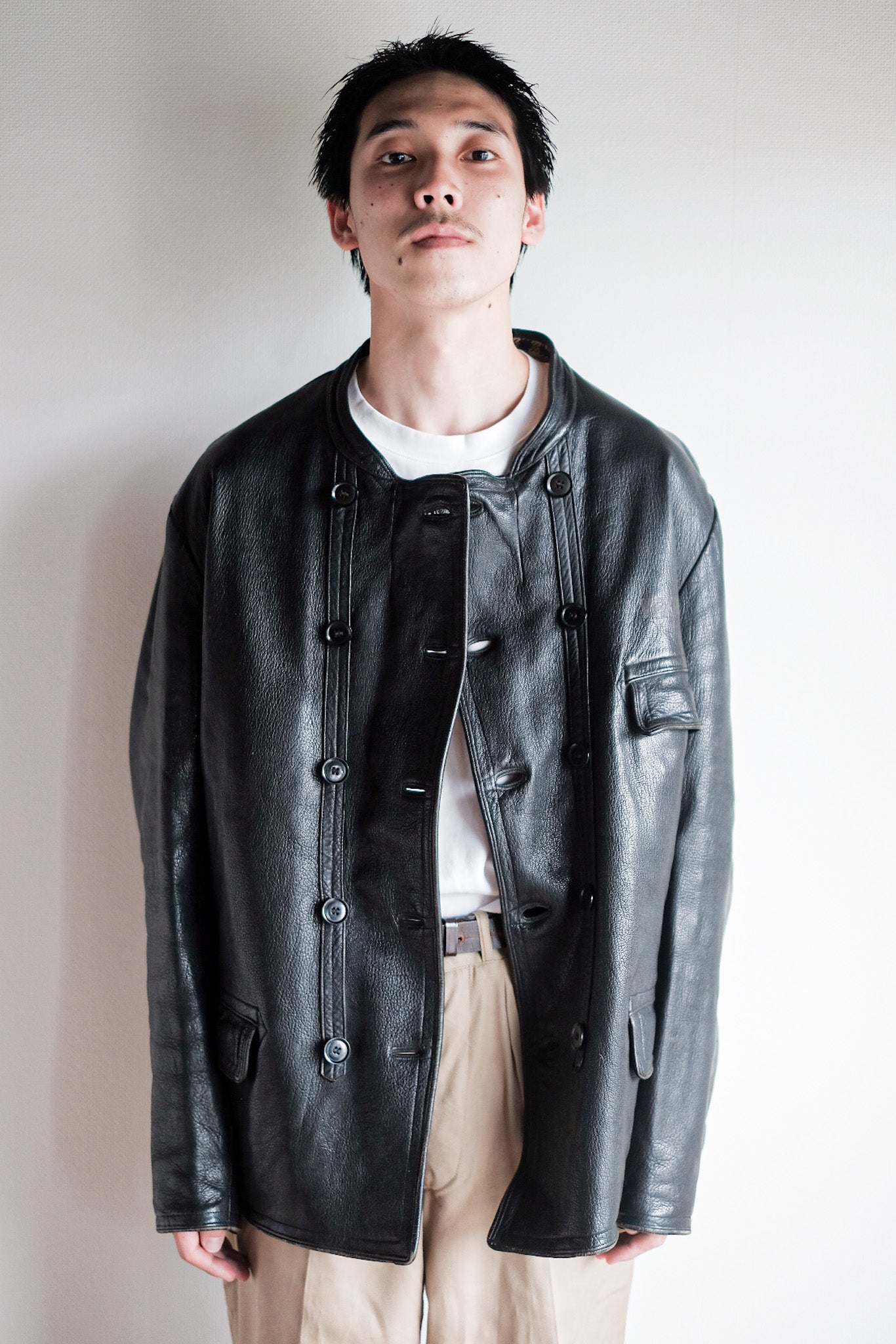 【~40's】Swedish Vintage Double Breasted Leather Jacket